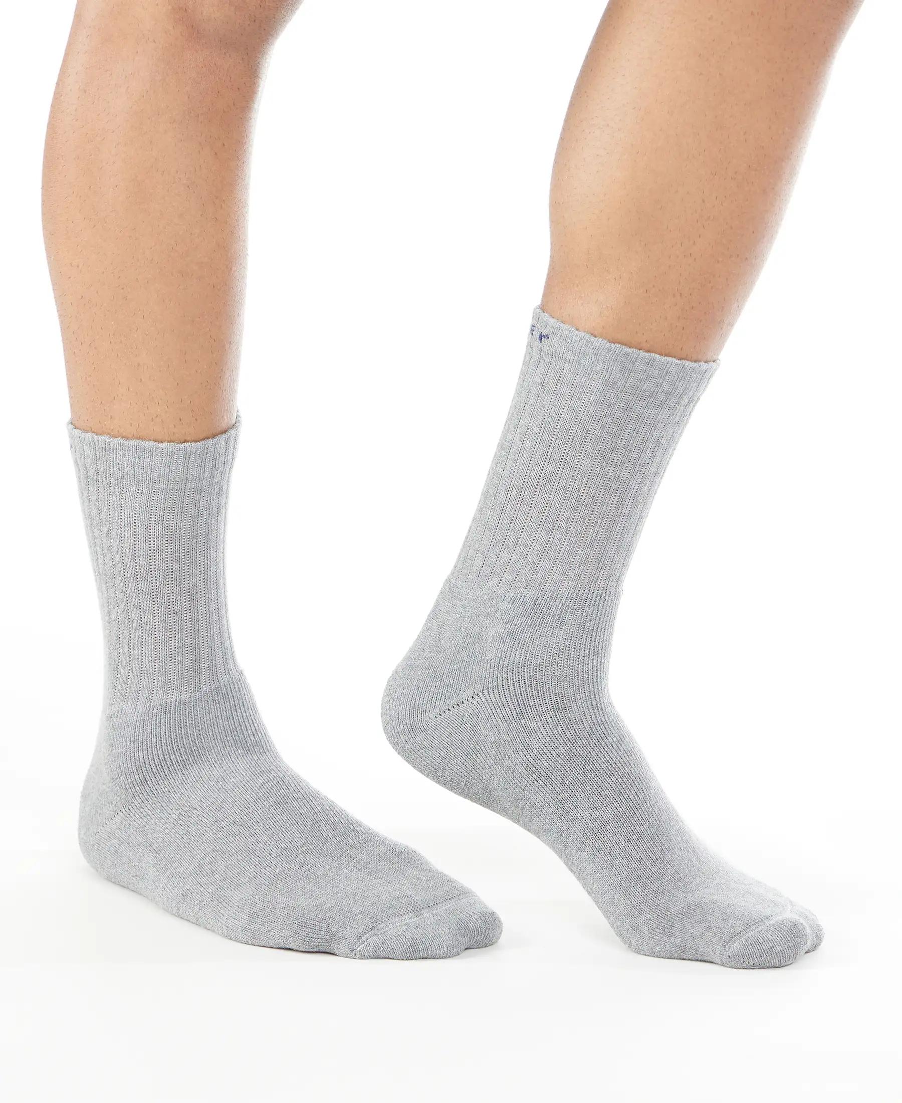 Compact Cotton Terry Crew Length Socks With StayFresh Treatment - Mid Grey Melange - Image 3
