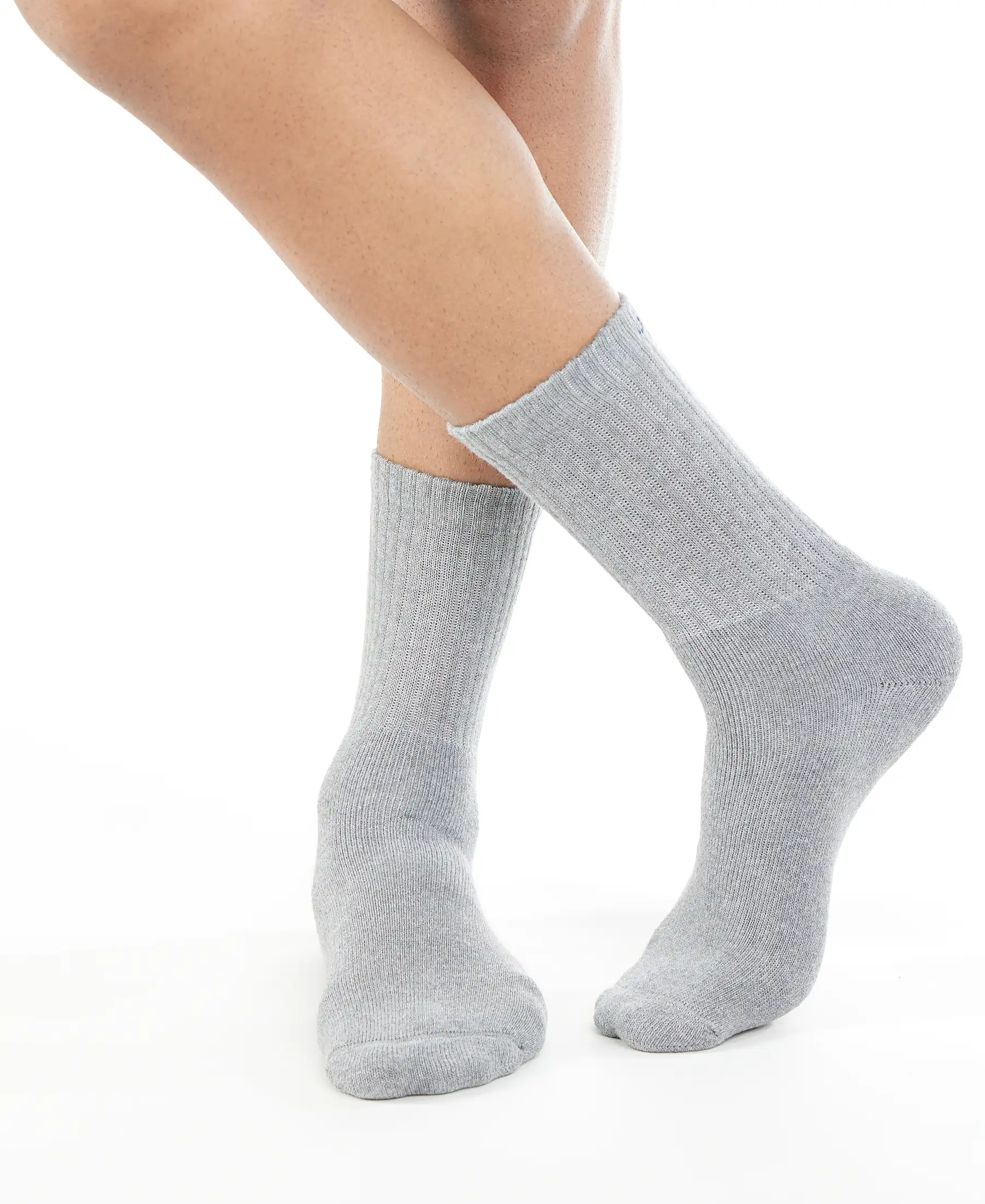 Compact Cotton Terry Crew Length Socks With StayFresh Treatment - Mid Grey Melange - Image 6
