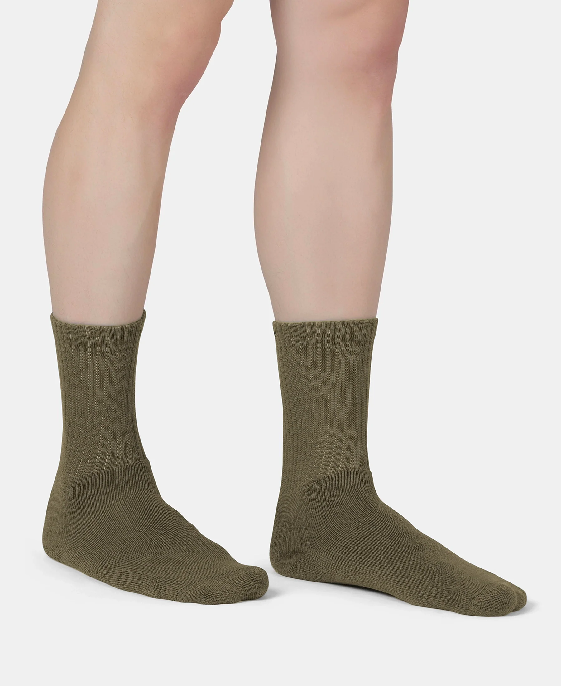 Compact Cotton Terry Crew Length Socks With StayFresh Treatment - Olive - Image 3