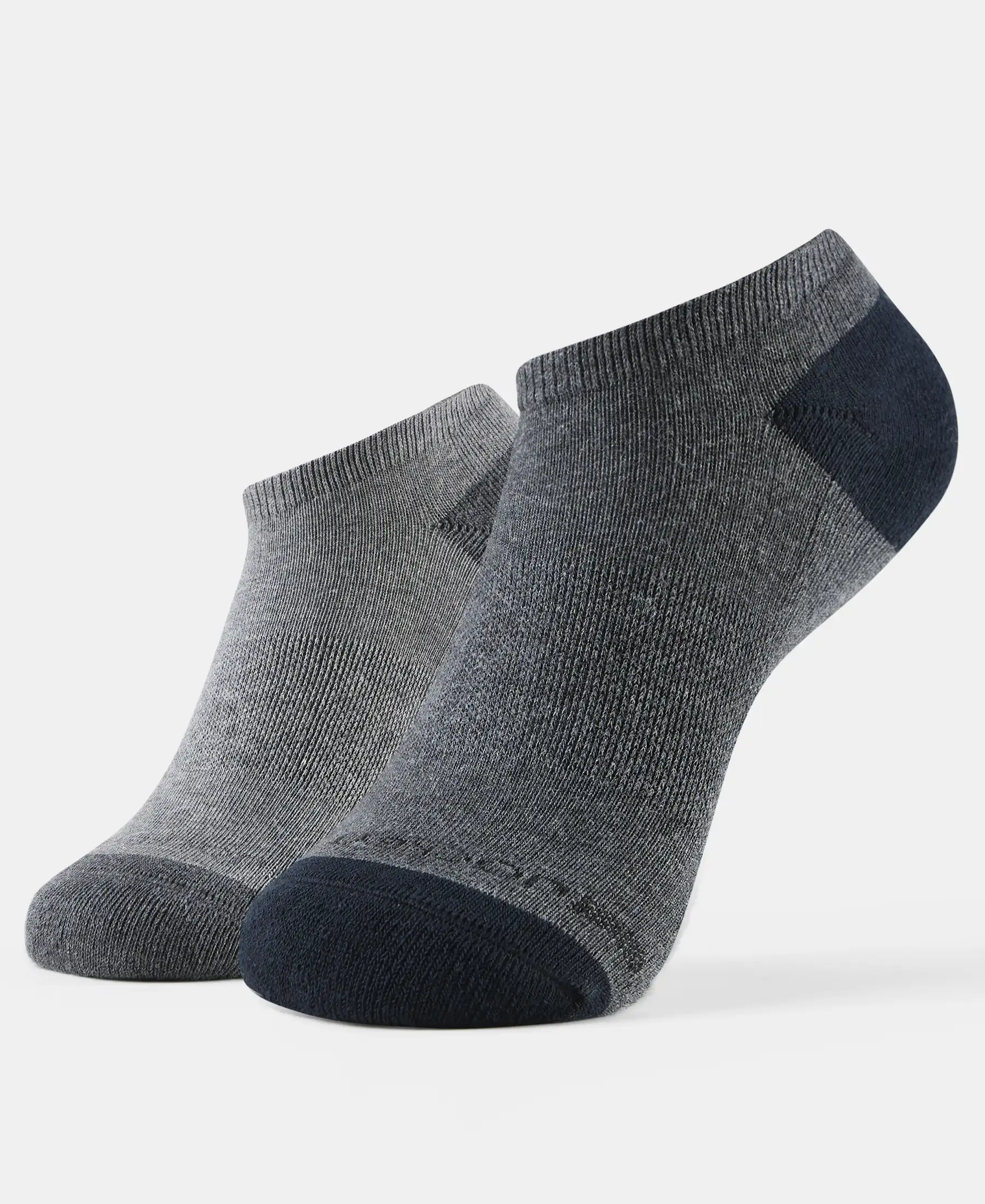 Cotton Nylon Blend Elastane Stretch Solid Low Show Socks with StayFresh Treatment - Charcoal Melange & Mid Grey Melange (Pack of 2) - Image 5