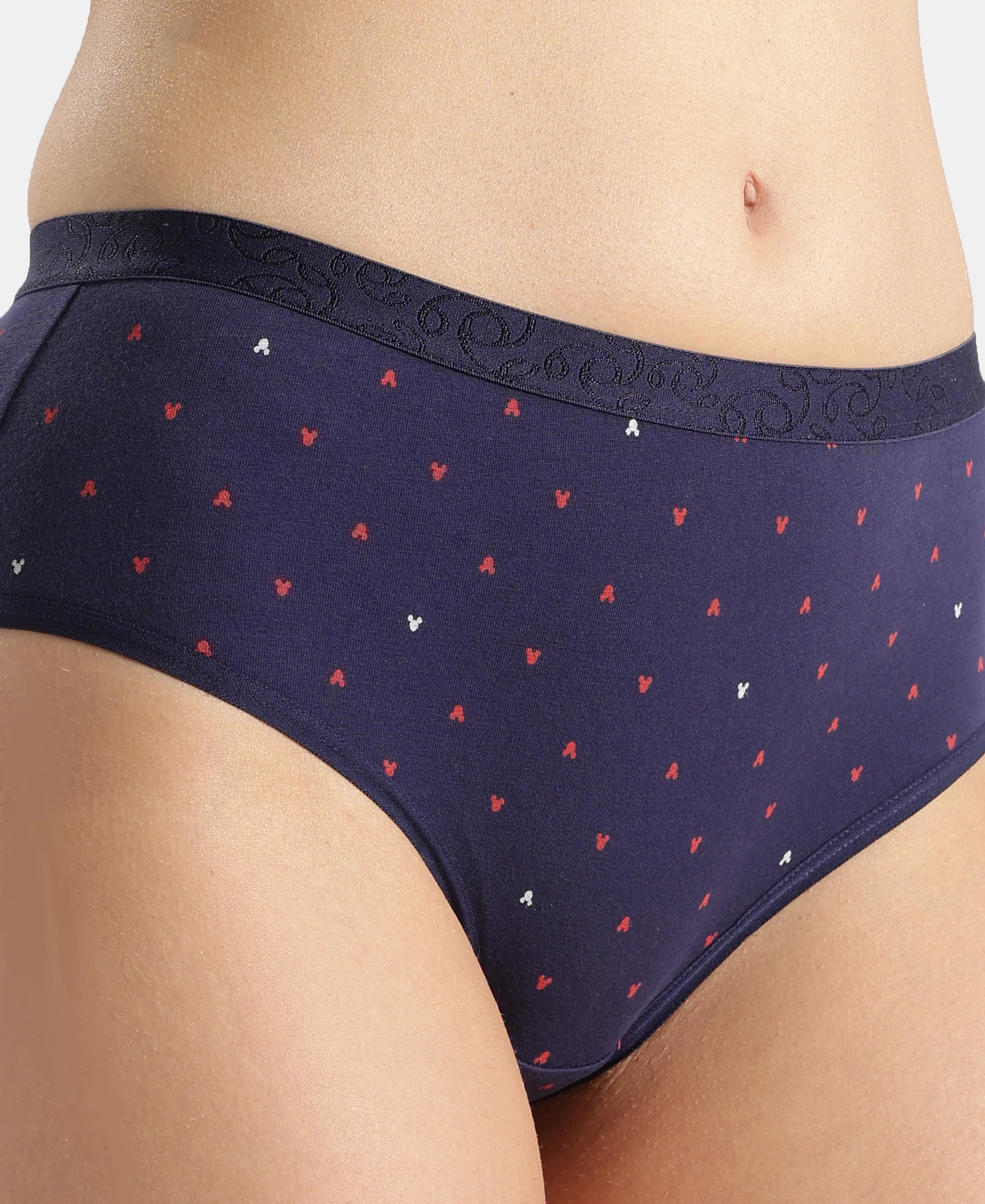 Disney Mickey & Friends High Coverage Super Combed Cotton Elastane Stretch Mid Waist Hipster - Valerian, Candlelight Peach & Classic Navy (Pack of 3) - Image 23