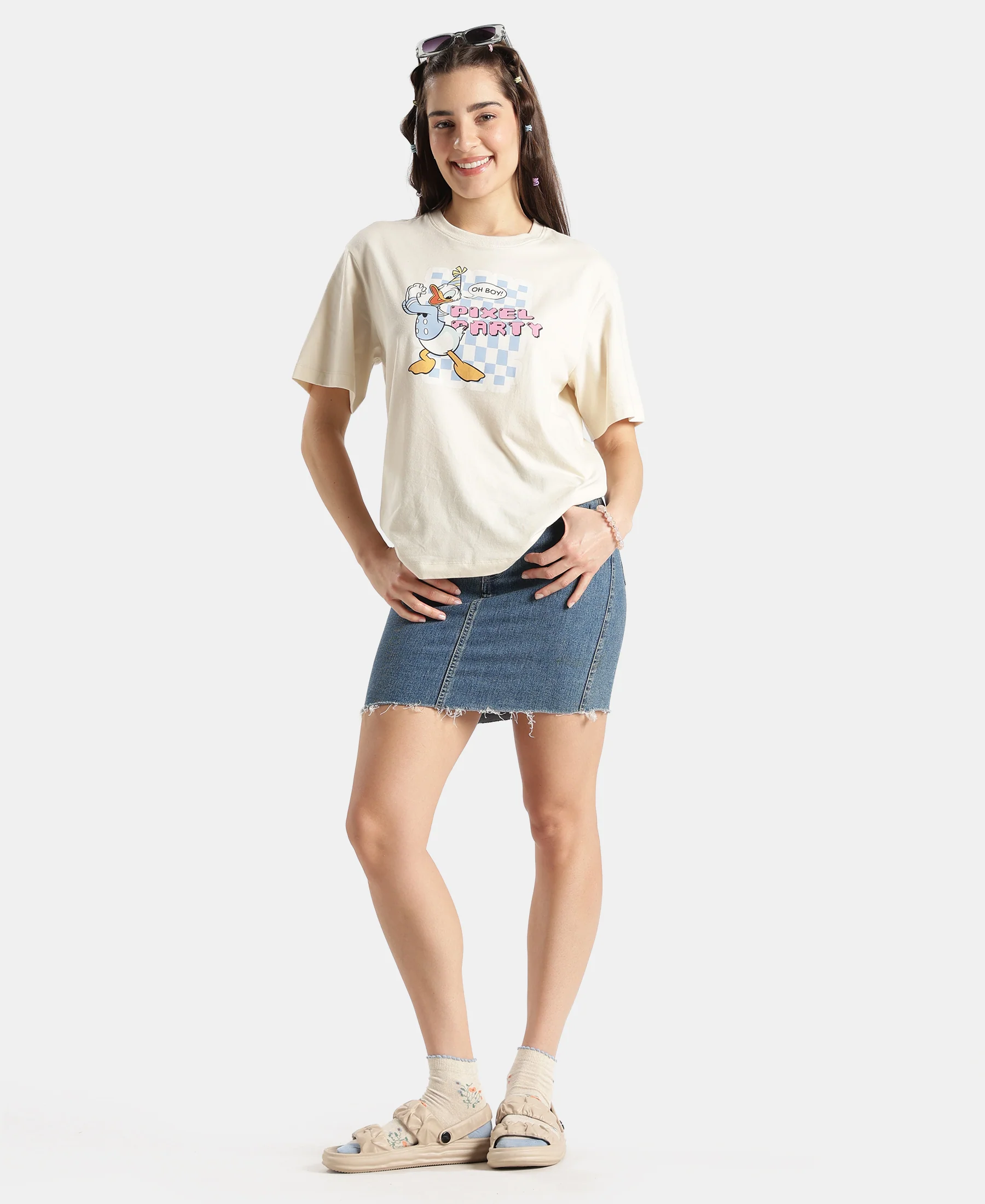 Disney Donald Duck Super Combed Cotton Rich Oversized Fit Printed T-Shirt - Almond Milk - Image 4
