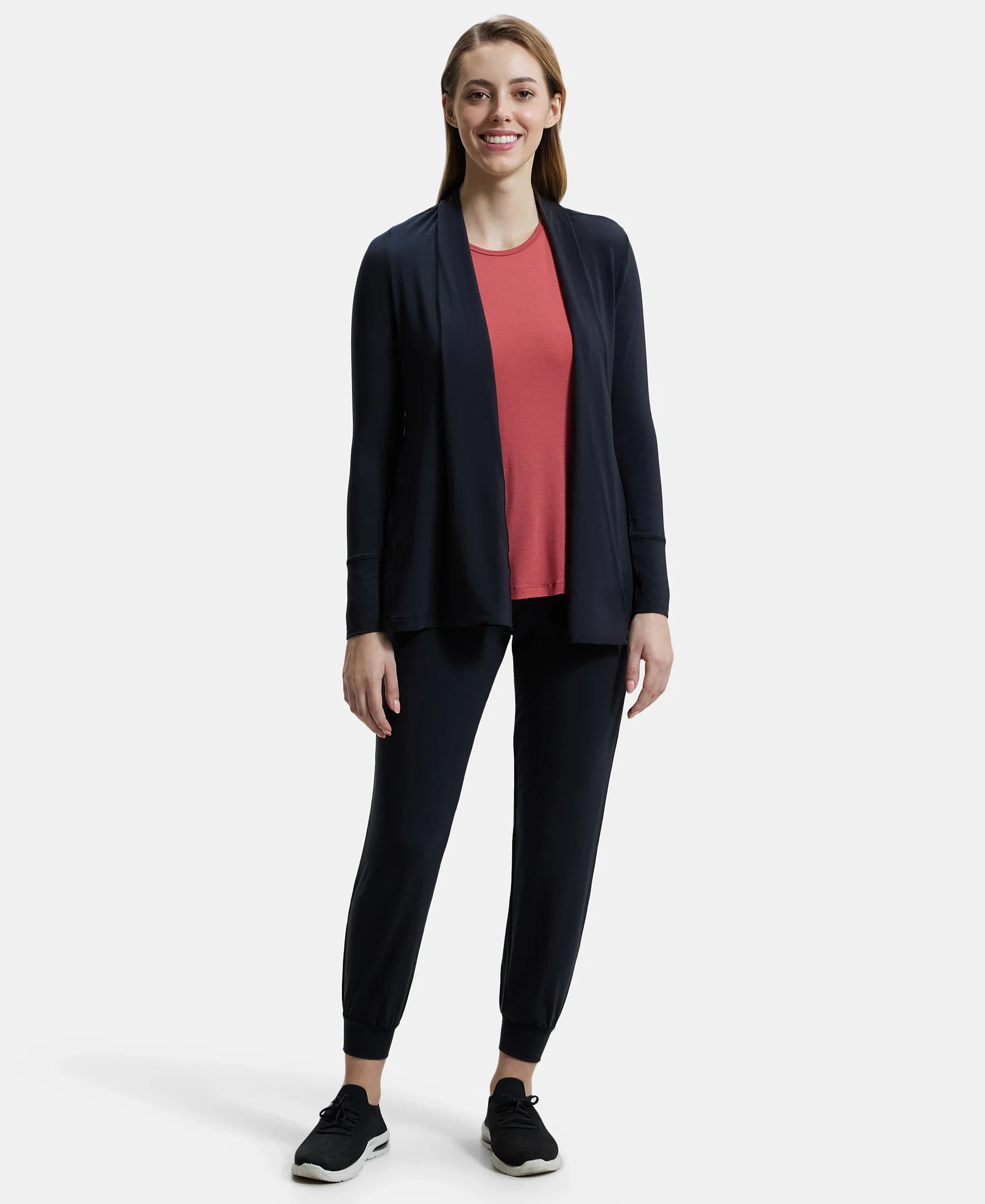 Environment Friendly Lyocell Elastane Stretch Relaxed Fit Full Sleeve Shrug - Black - Image 4