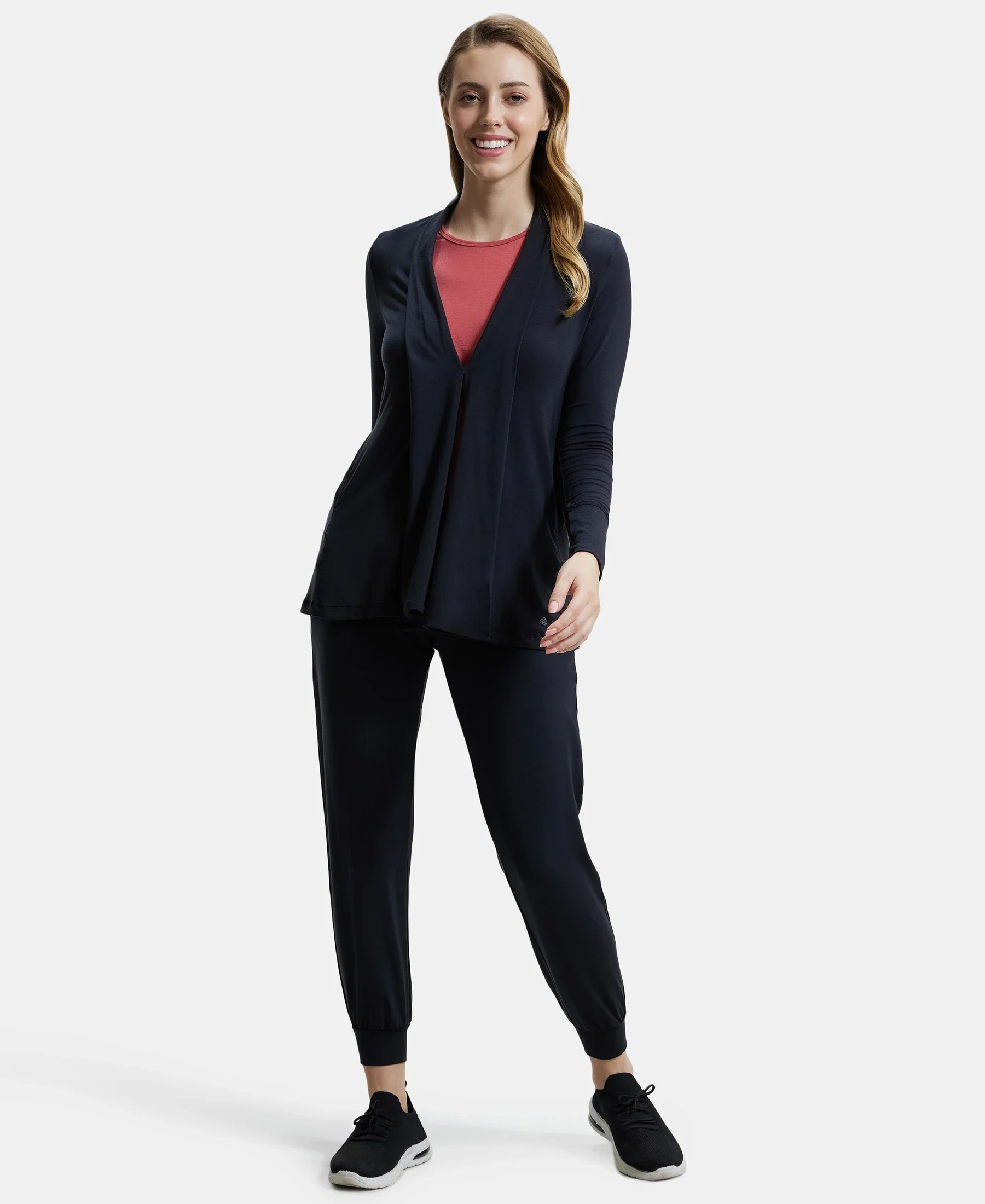 Environment Friendly Lyocell Elastane Stretch Relaxed Fit Full Sleeve Shrug - Black - Image 7