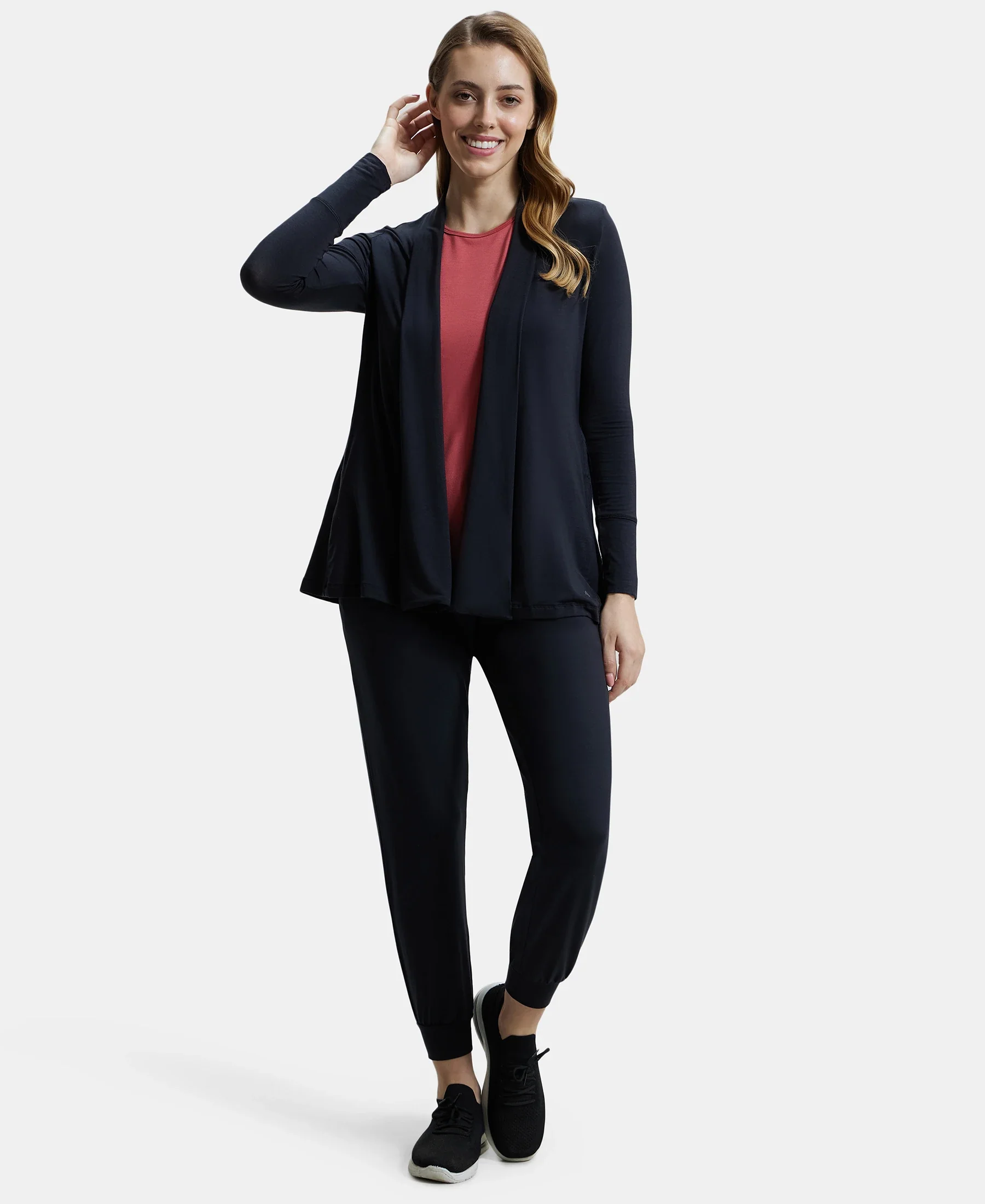 Environment Friendly Lyocell Elastane Stretch Relaxed Fit Full Sleeve Shrug - Black - Image 8
