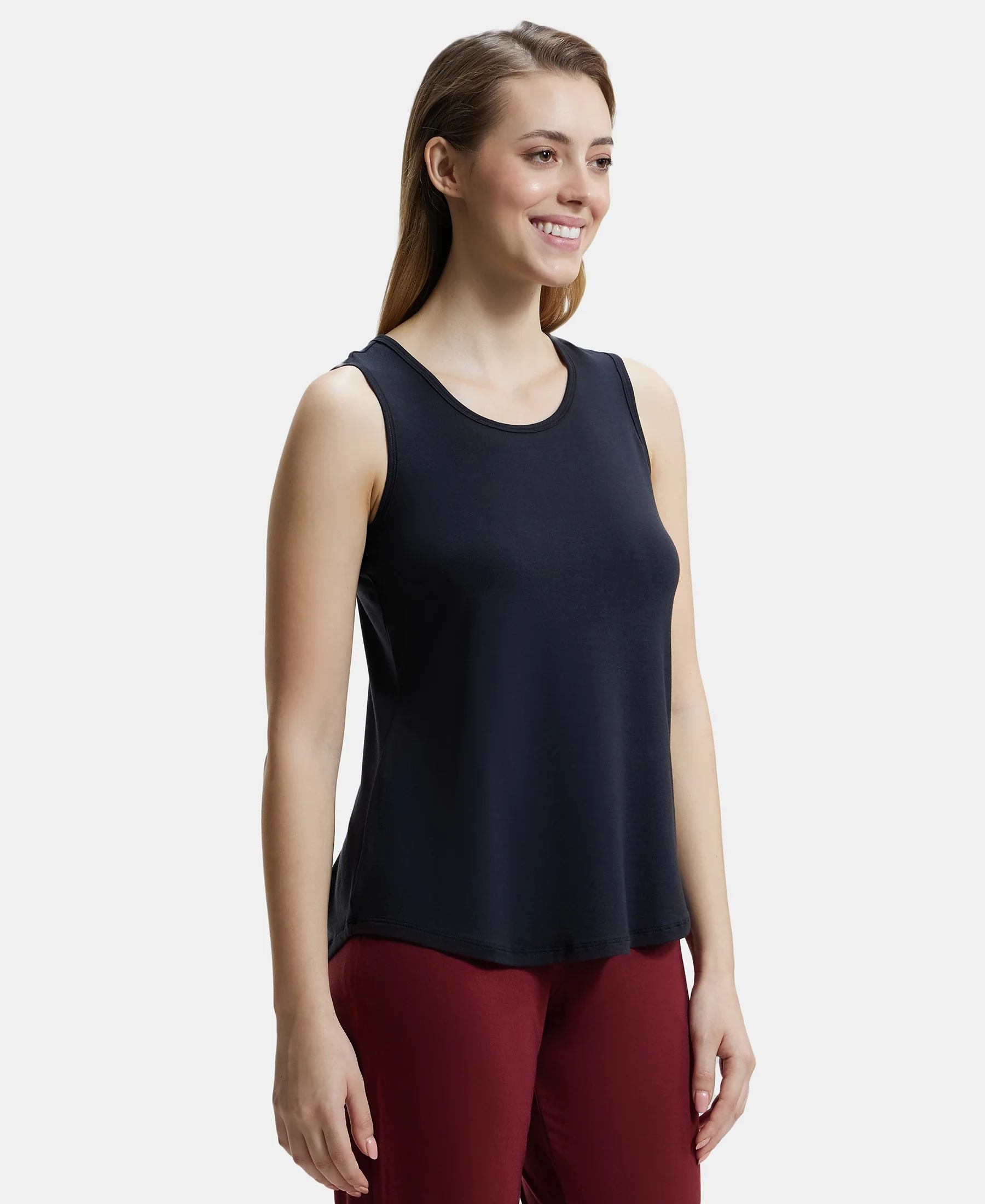Environment Friendly Lyocell Elastane Stretch Relaxed Fit Tank Top - Black - Image 2