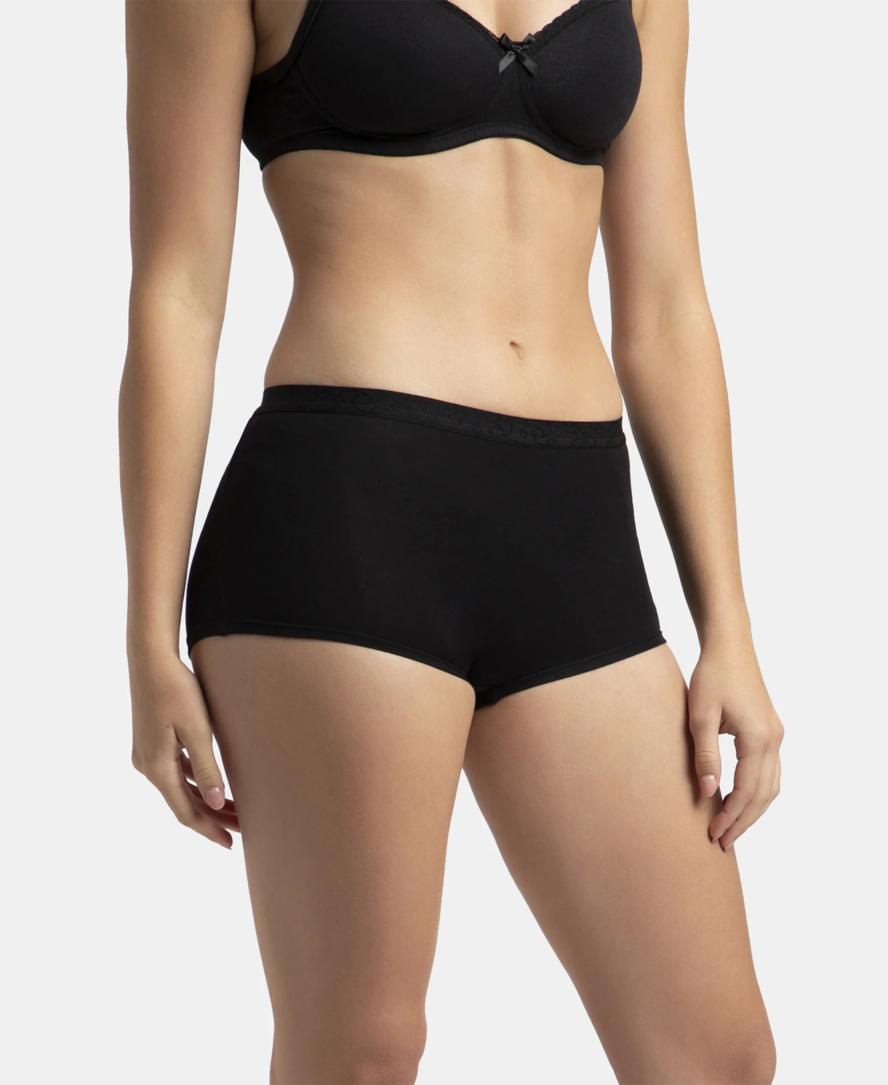 Full Coverage Micro Modal Elastane Stretch Boy Shorts with StayFresh Treatment - Black - Image 2