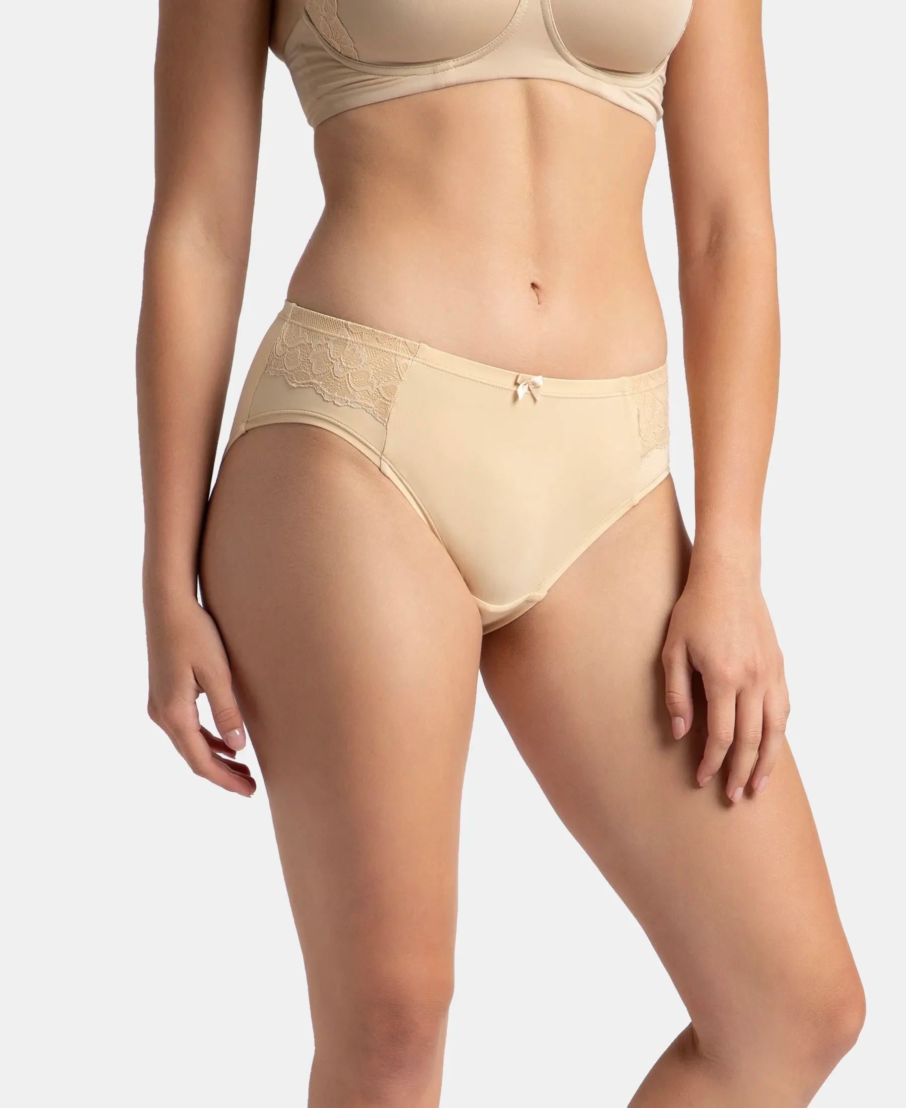 Full Coverage Soft Touch Microfiber Elastane Stretch Hipster with Lace Styling - Skin - Image 2