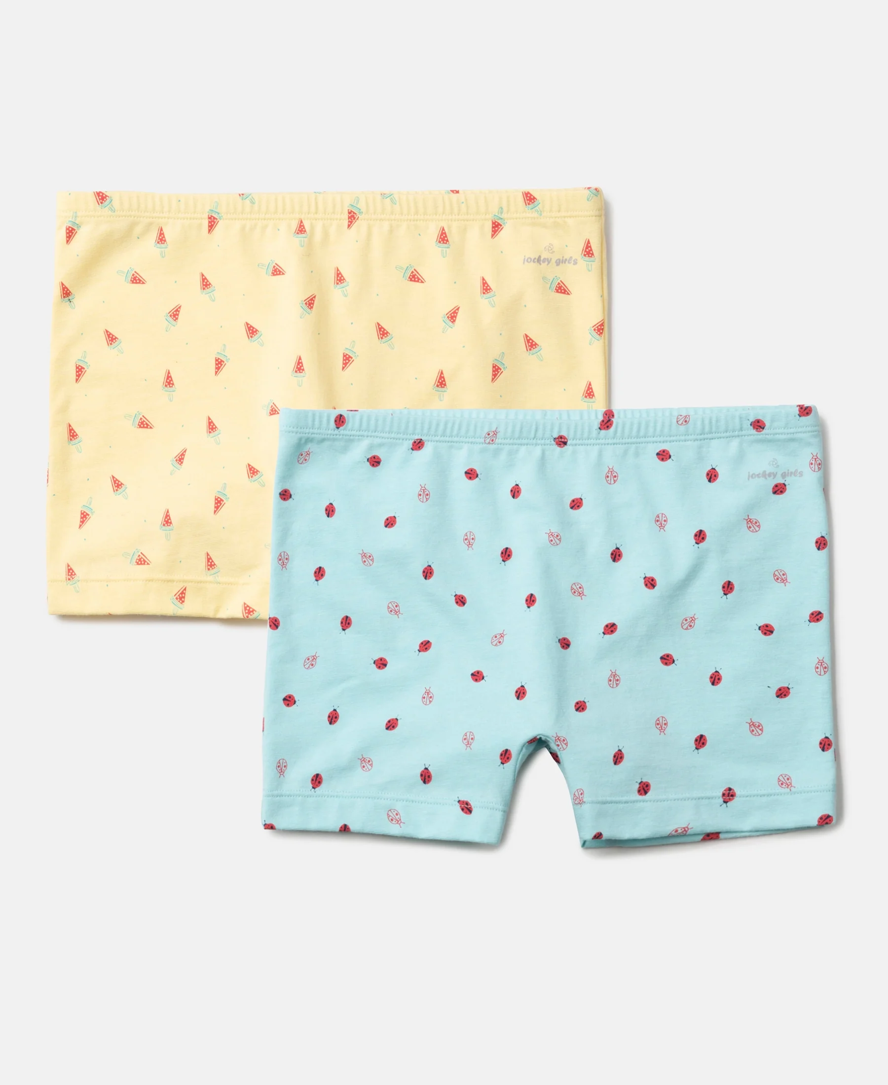 Girls Super Combed Cotton Elastane Stretch Printed Shorties with Concealed Waistband - Assorted (Pack of 2) - Image 3