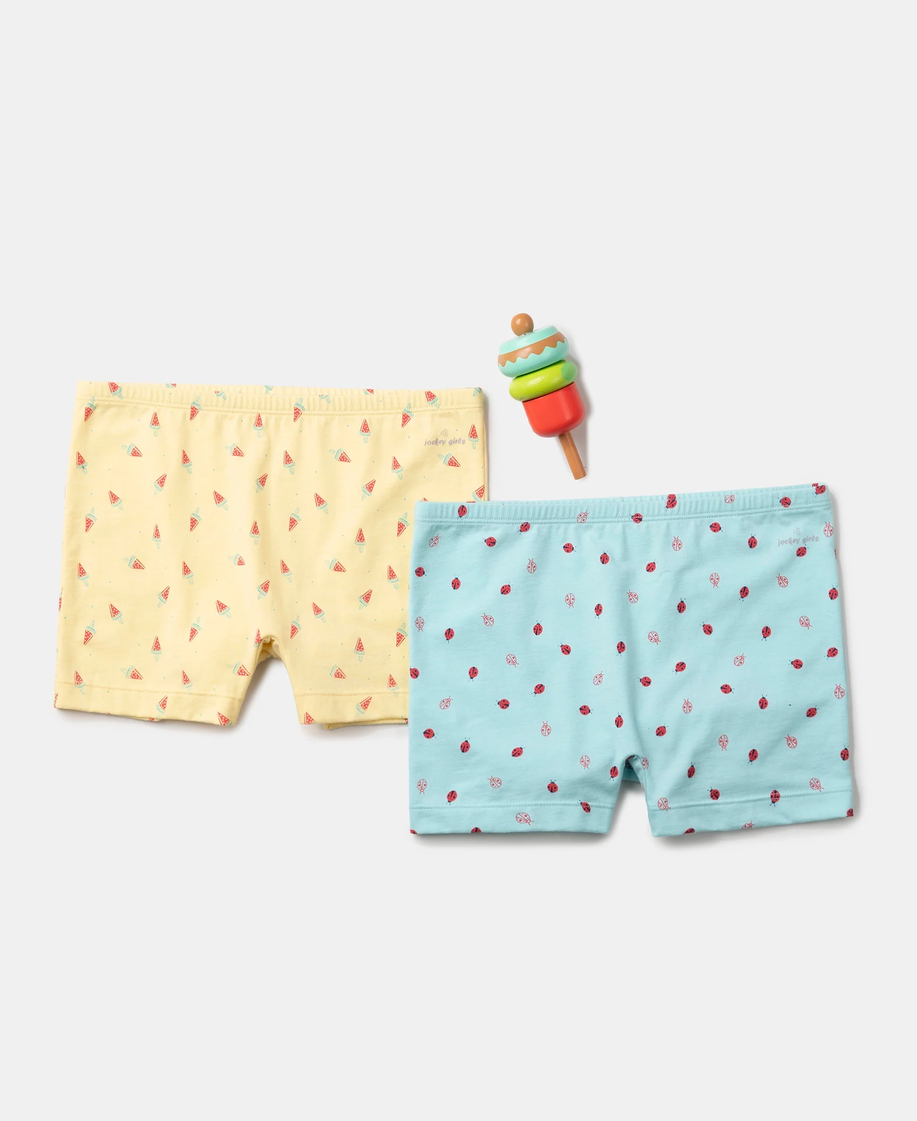 Girls Super Combed Cotton Elastane Stretch Printed Shorties with Concealed Waistband - Assorted (Pack of 2) - Image 4