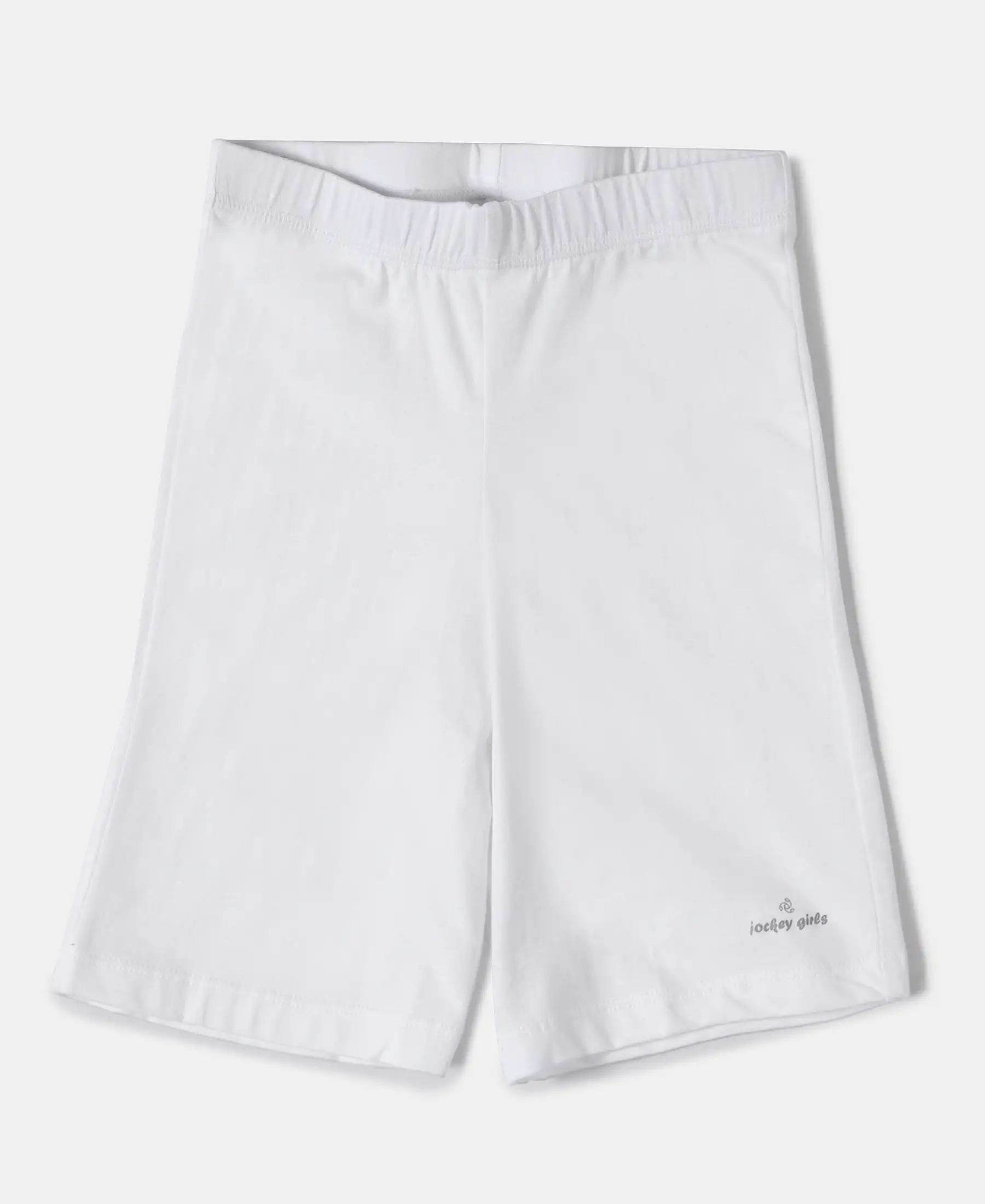 Girl's Super Combed Cotton Elastane Stretch Shorties with Ultrasoft Waistband - White
