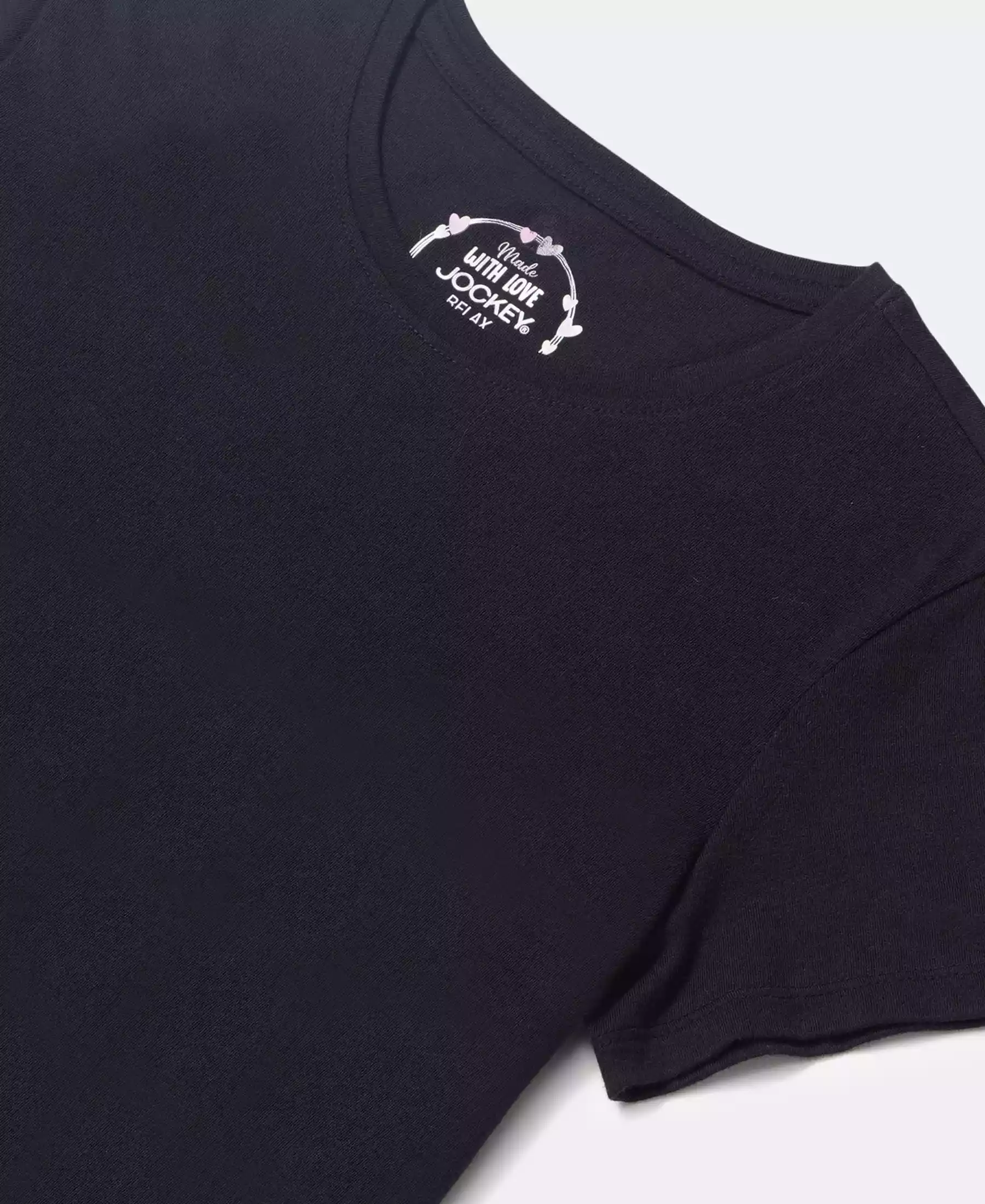 Girl's Super Combed Cotton Solid Short Sleeve T-Shirt - Black - Image 3
