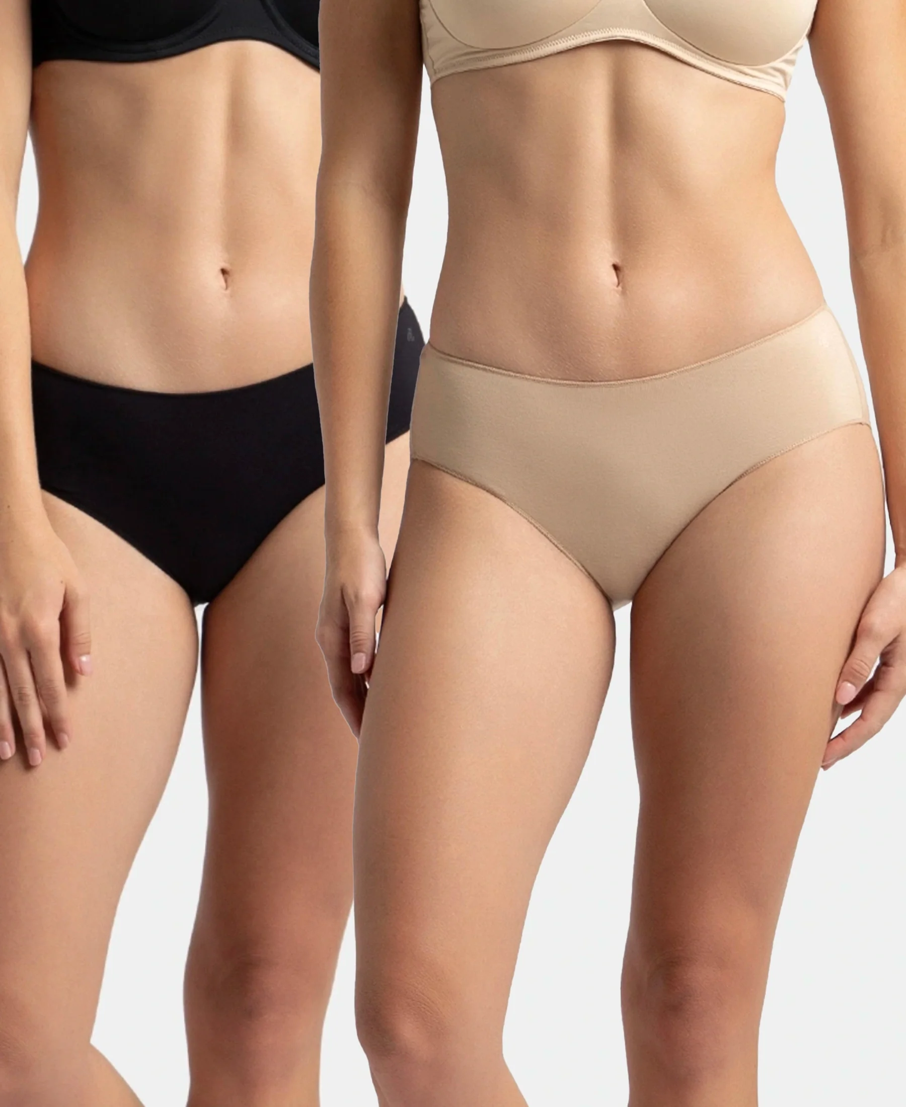 High Coverage Micro Modal Elastane Stretch Hipster With Ultrasoft Concealed Waistband - Black & Skin (Pack of 2) - Image 5