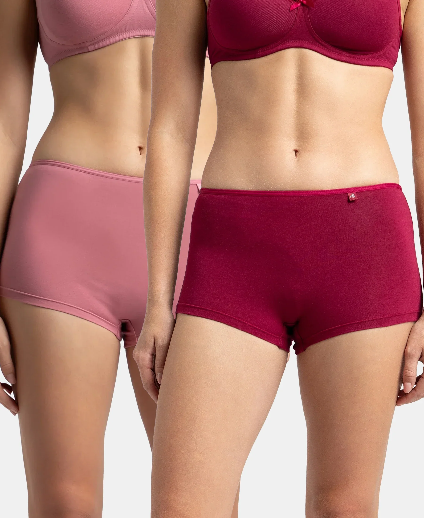 High Coverage Super Combed Cotton Elastane Stretch Boy Leg With Concealed Waistband and StayFresh Treatment - Beet Red & Heather Rose (Pack of 2) - Image 5