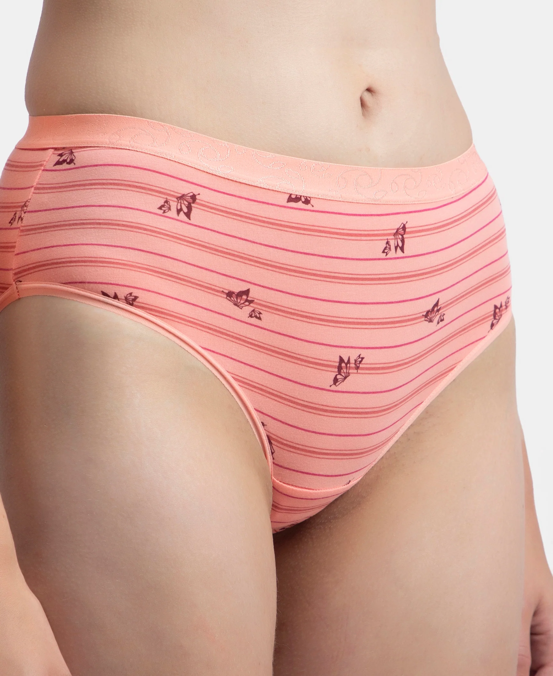 High Coverage Super Combed Cotton Elastane Stretch Mid Waist Hipster With Exposed Waistband - Candlelight Peach, Potent Purple & Mocha (Pack of 3) - Image 15