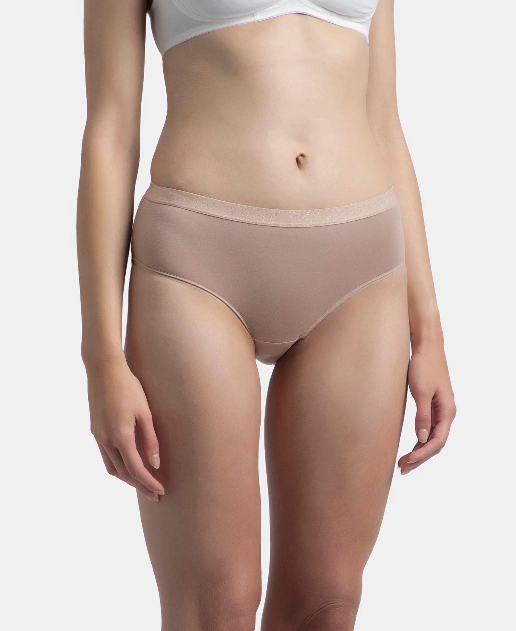 High Coverage Super Combed Cotton Elastane Stretch Mid Waist Hipster With Exposed Waistband - Candlelight Peach, Potent Purple & Mocha (Pack of 3) - Image 3