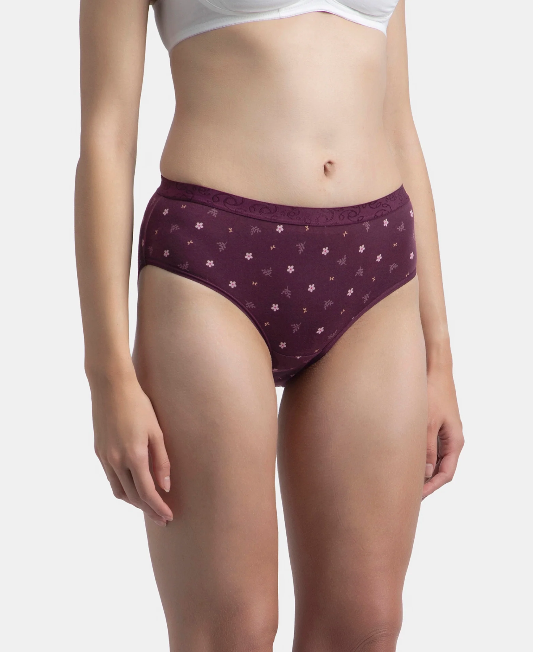 High Coverage Super Combed Cotton Elastane Stretch Mid Waist Hipster With Exposed Waistband - Candlelight Peach, Potent Purple & Mocha (Pack of 3) - Image 4