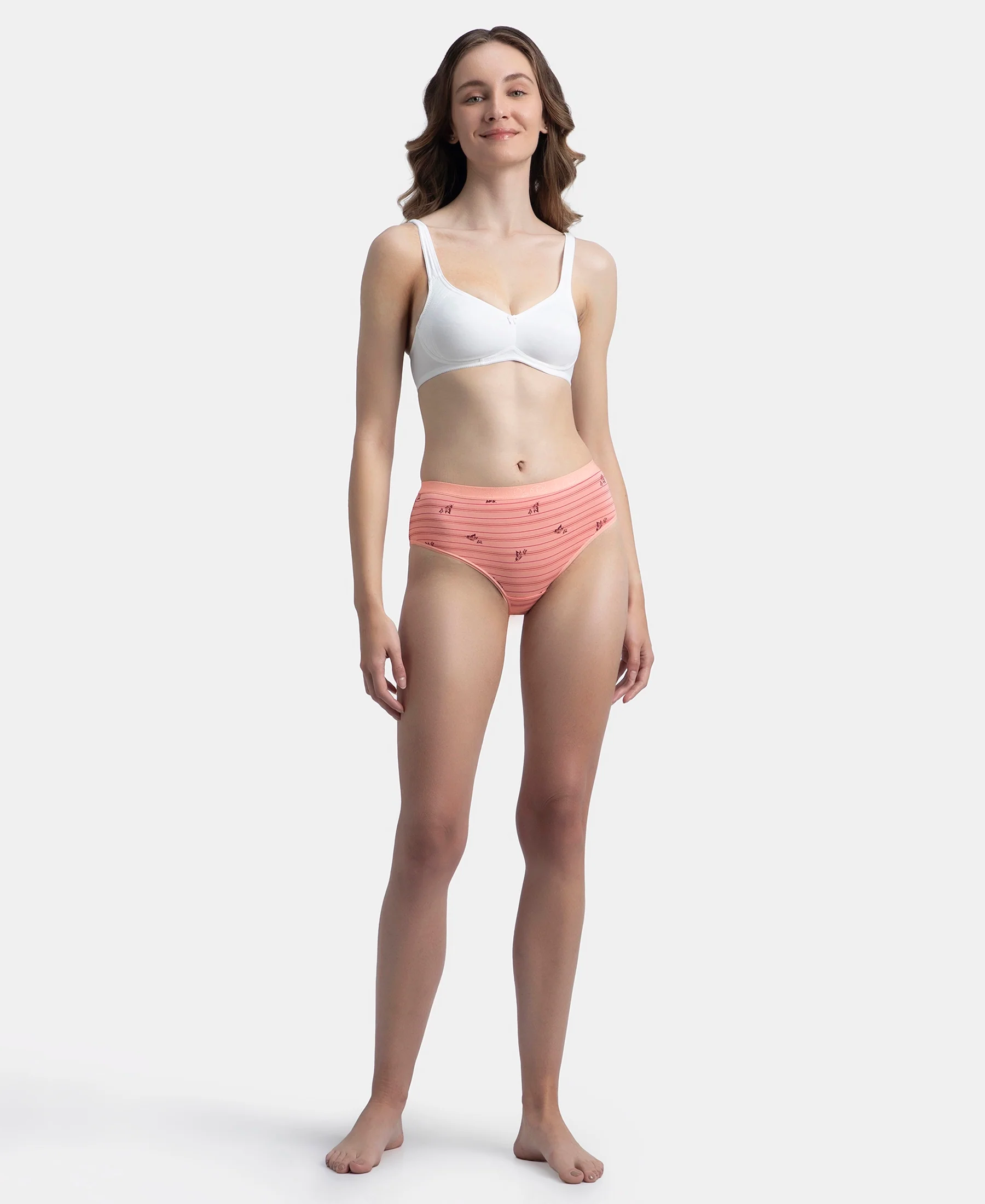 High Coverage Super Combed Cotton Elastane Stretch Mid Waist Hipster With Exposed Waistband - Candlelight Peach, Potent Purple & Mocha (Pack of 3) - Image 9