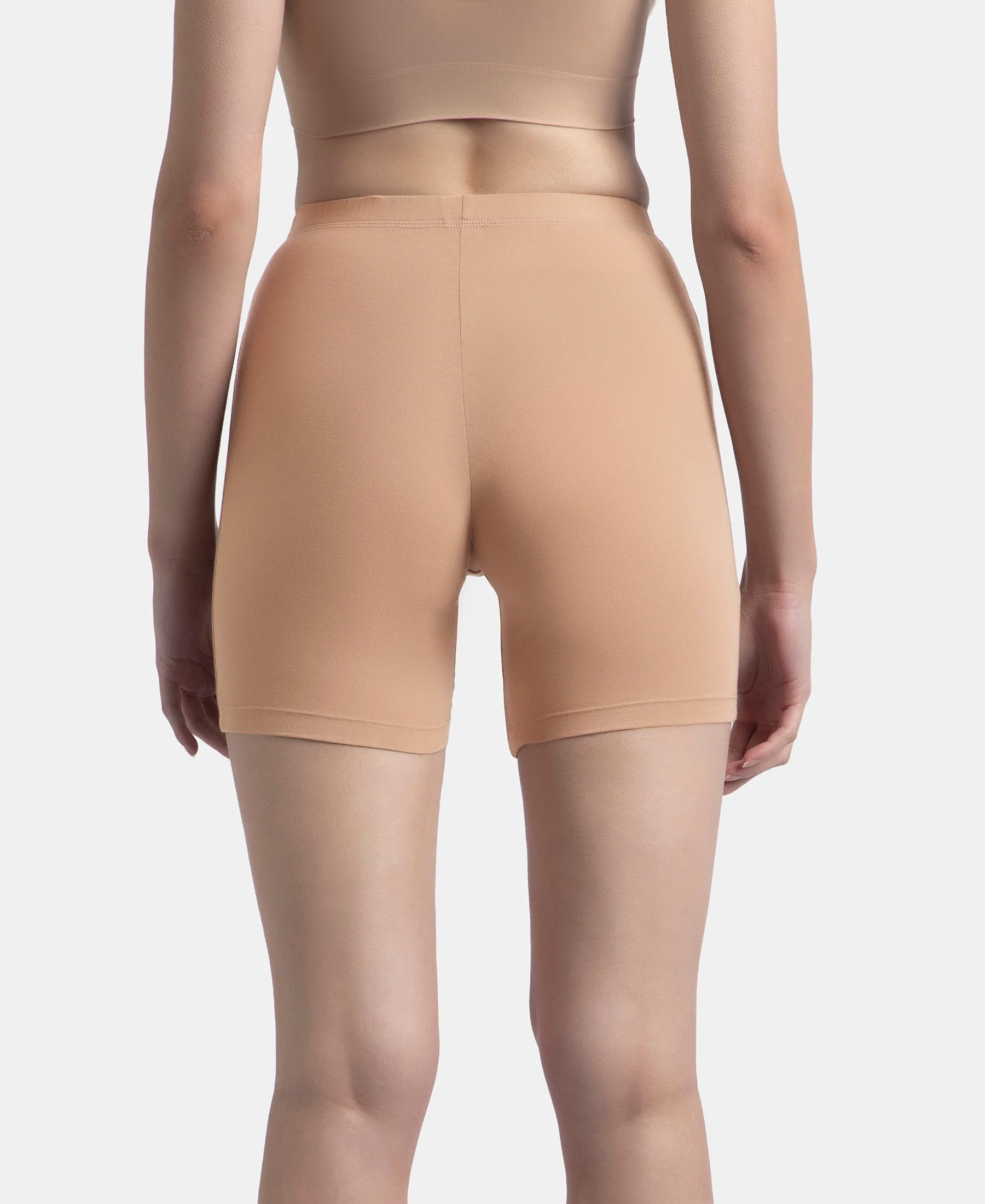 High Coverage Super Combed Cotton Elastane Stretch Shorties With Concealed Waistband - Almondine - Image 3