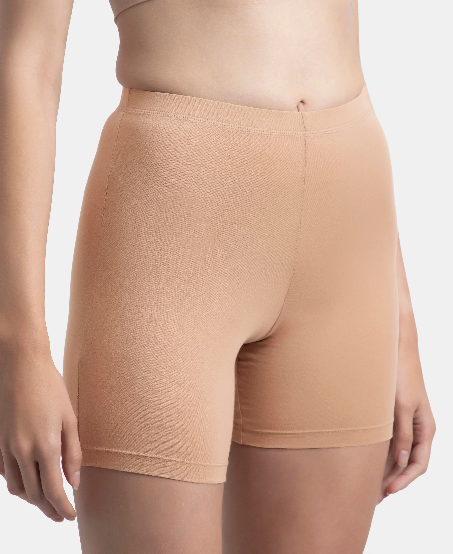 High Coverage Super Combed Cotton Elastane Stretch Shorties With Concealed Waistband - Almondine - Image 8