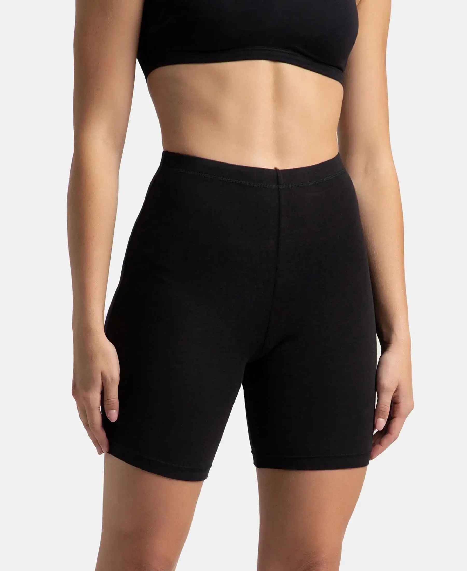High Coverage Super Combed Cotton Elastane Stretch Shorties With Concealed Waistband - Black - Image 2