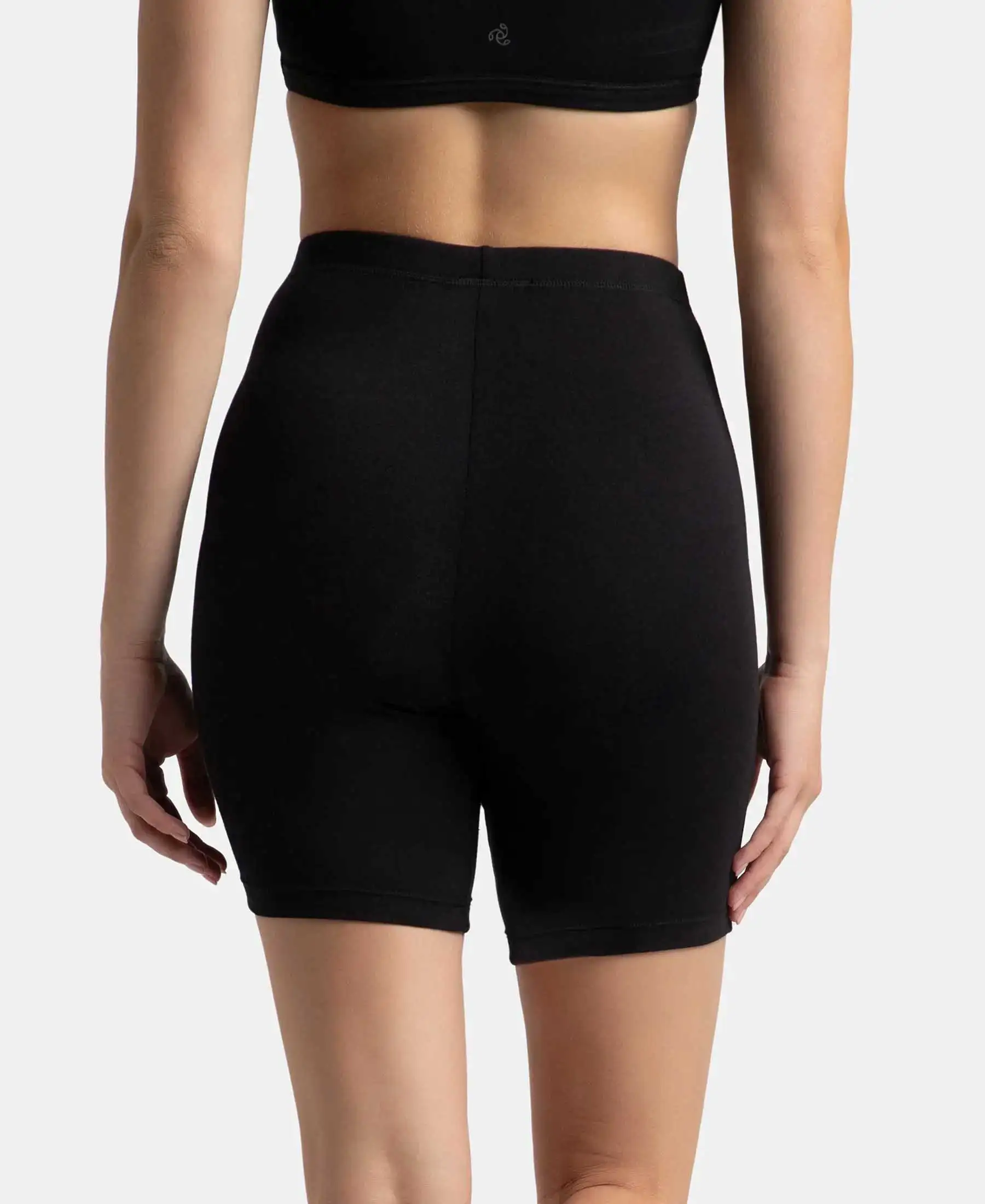 High Coverage Super Combed Cotton Elastane Stretch Shorties With Concealed Waistband - Black - Image 3
