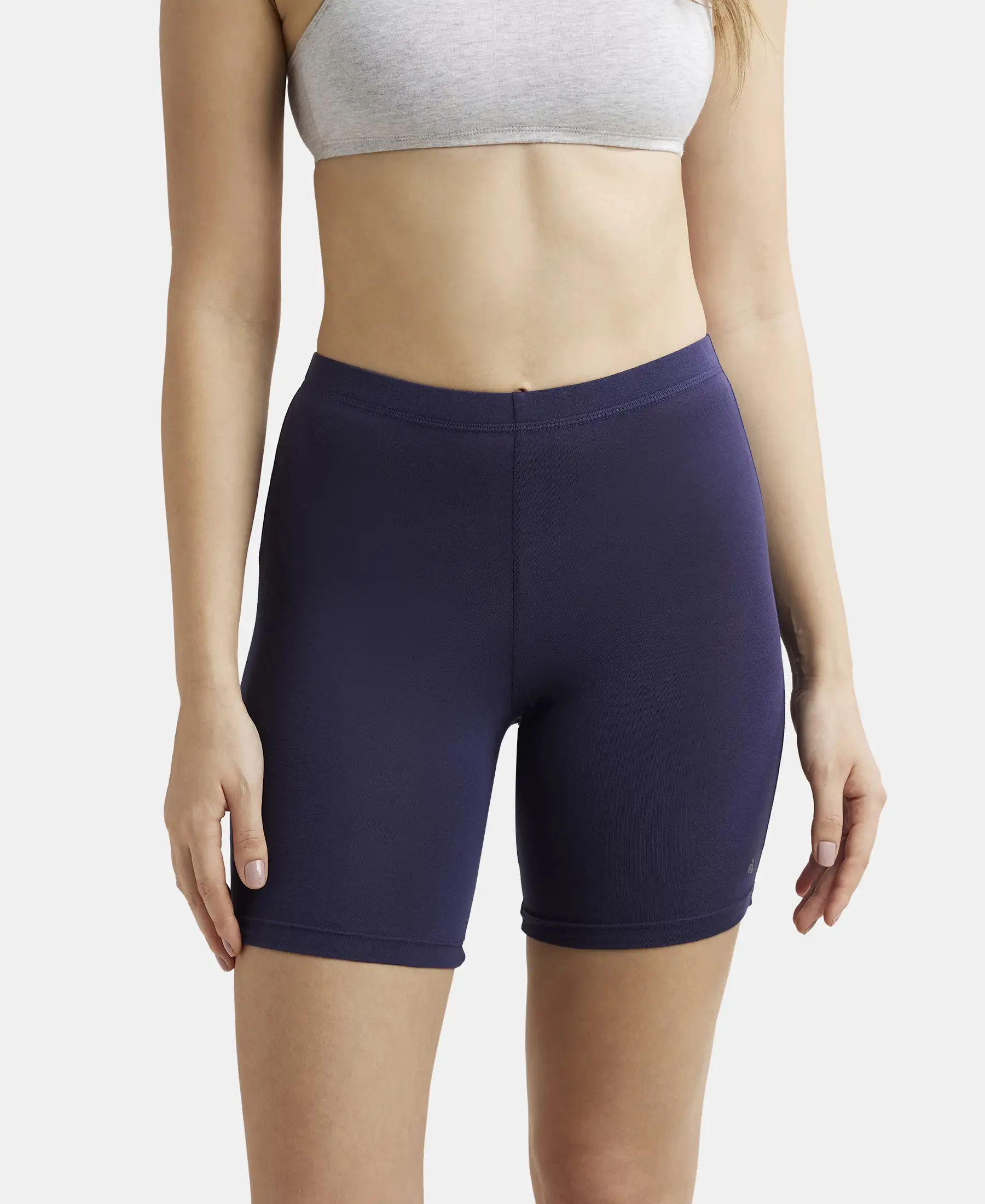 High Coverage Super Combed Cotton Elastane Stretch Shorties With Concealed Waistband - Classic Navy
