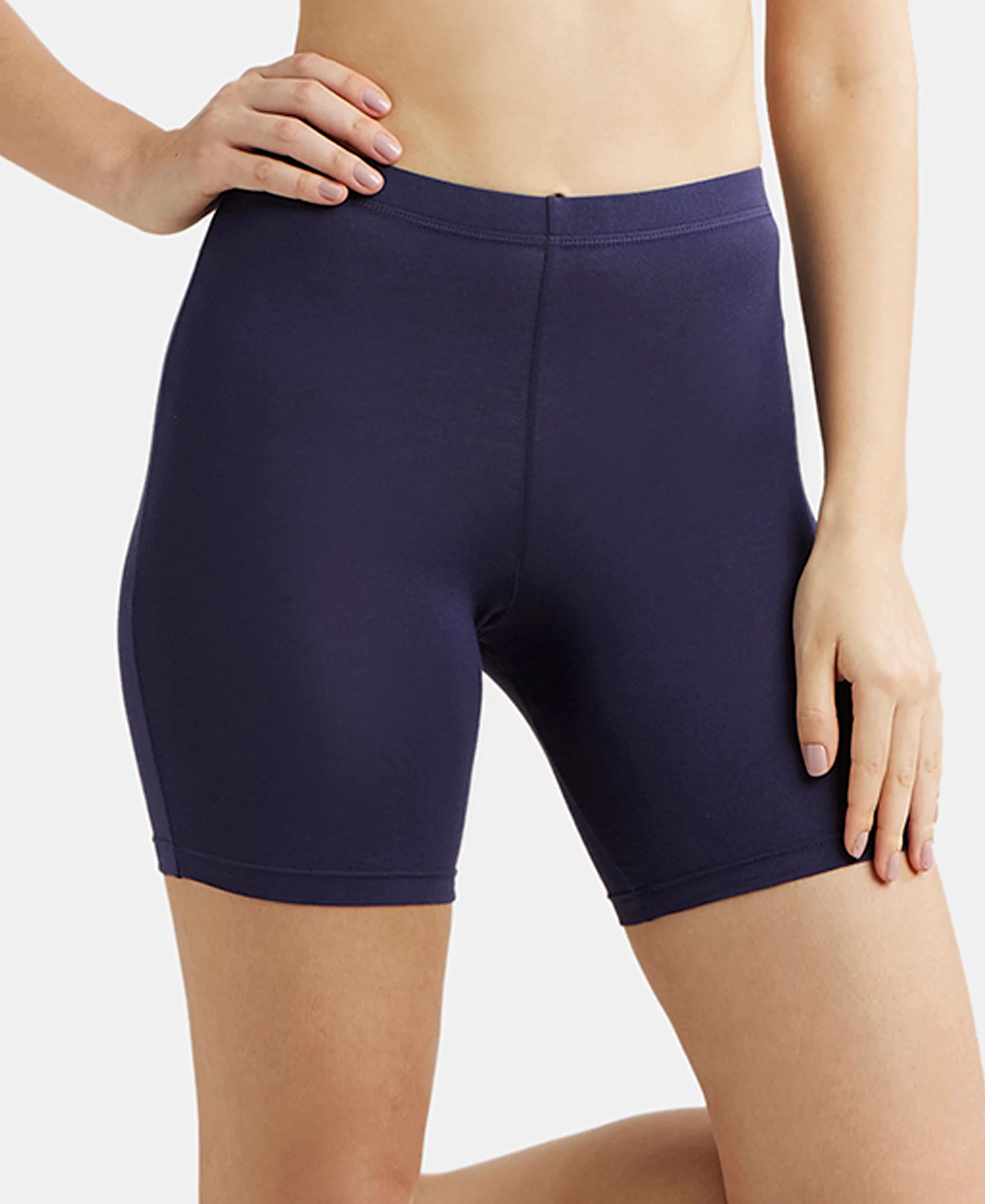 High Coverage Super Combed Cotton Elastane Stretch Shorties With Concealed Waistband - Classic Navy - Image 5