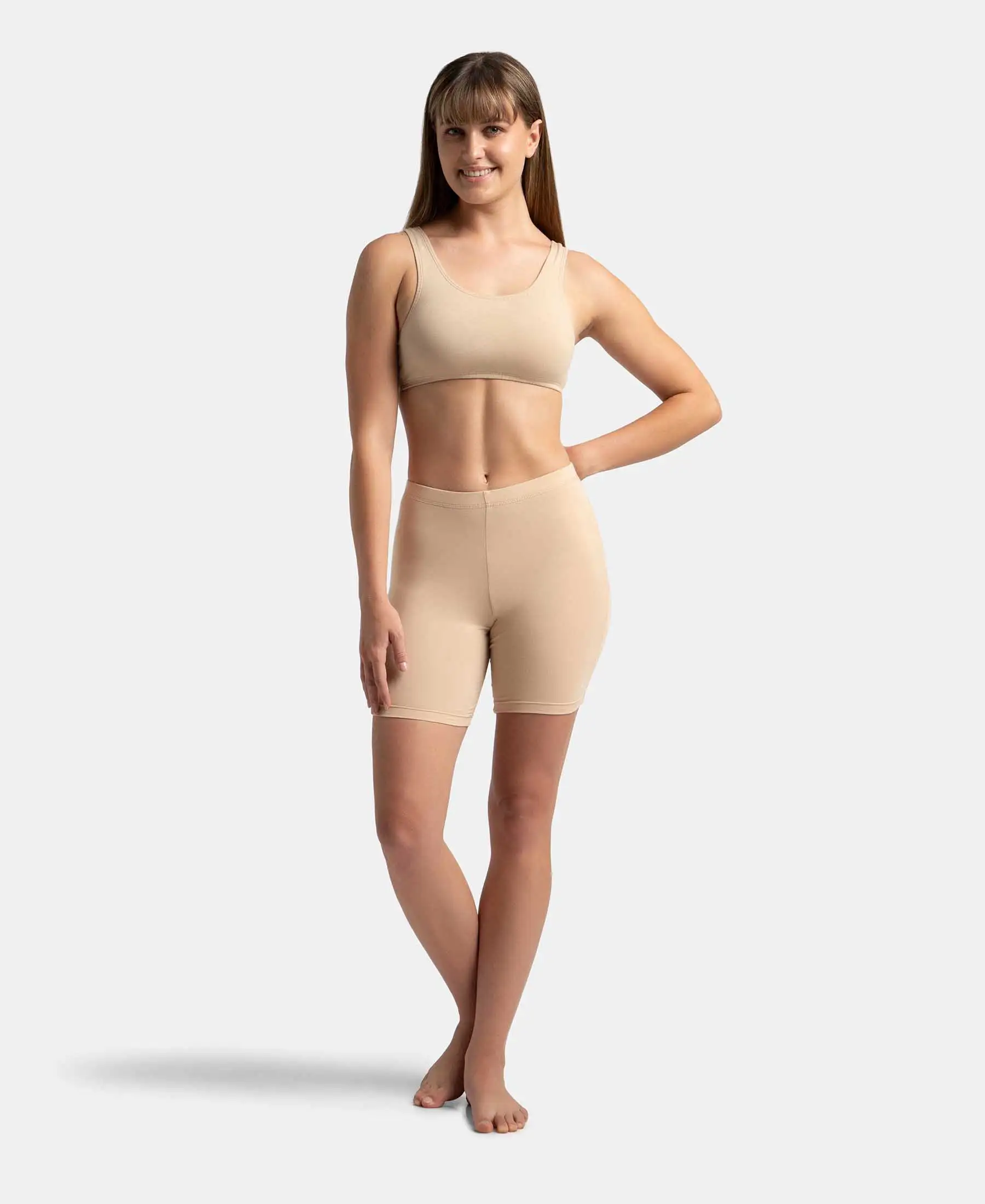 High Coverage Super Combed Cotton Elastane Stretch Shorties With Concealed Waistband - Skin - Image 4