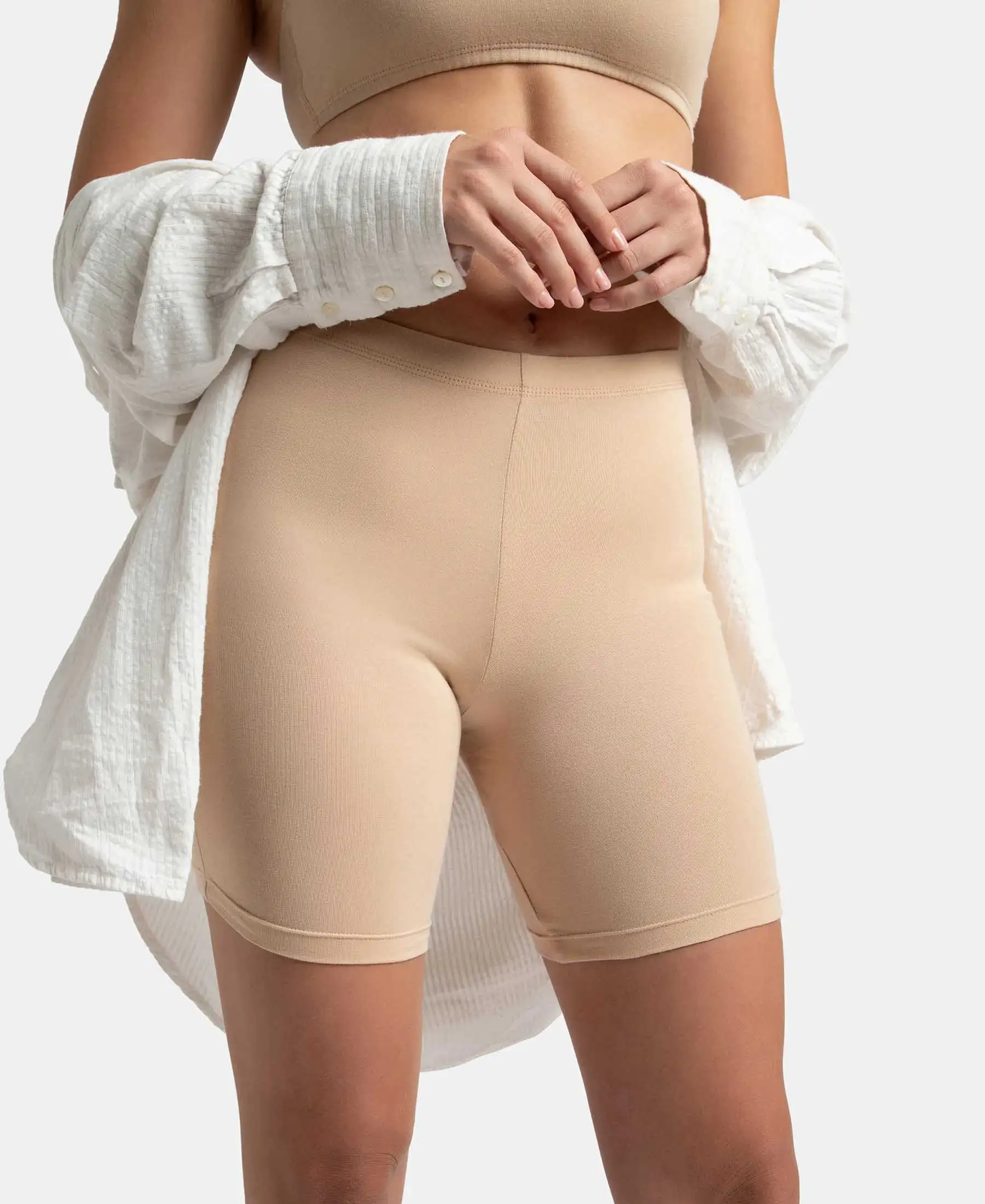 High Coverage Super Combed Cotton Elastane Stretch Shorties With Concealed Waistband - Skin - Image 5