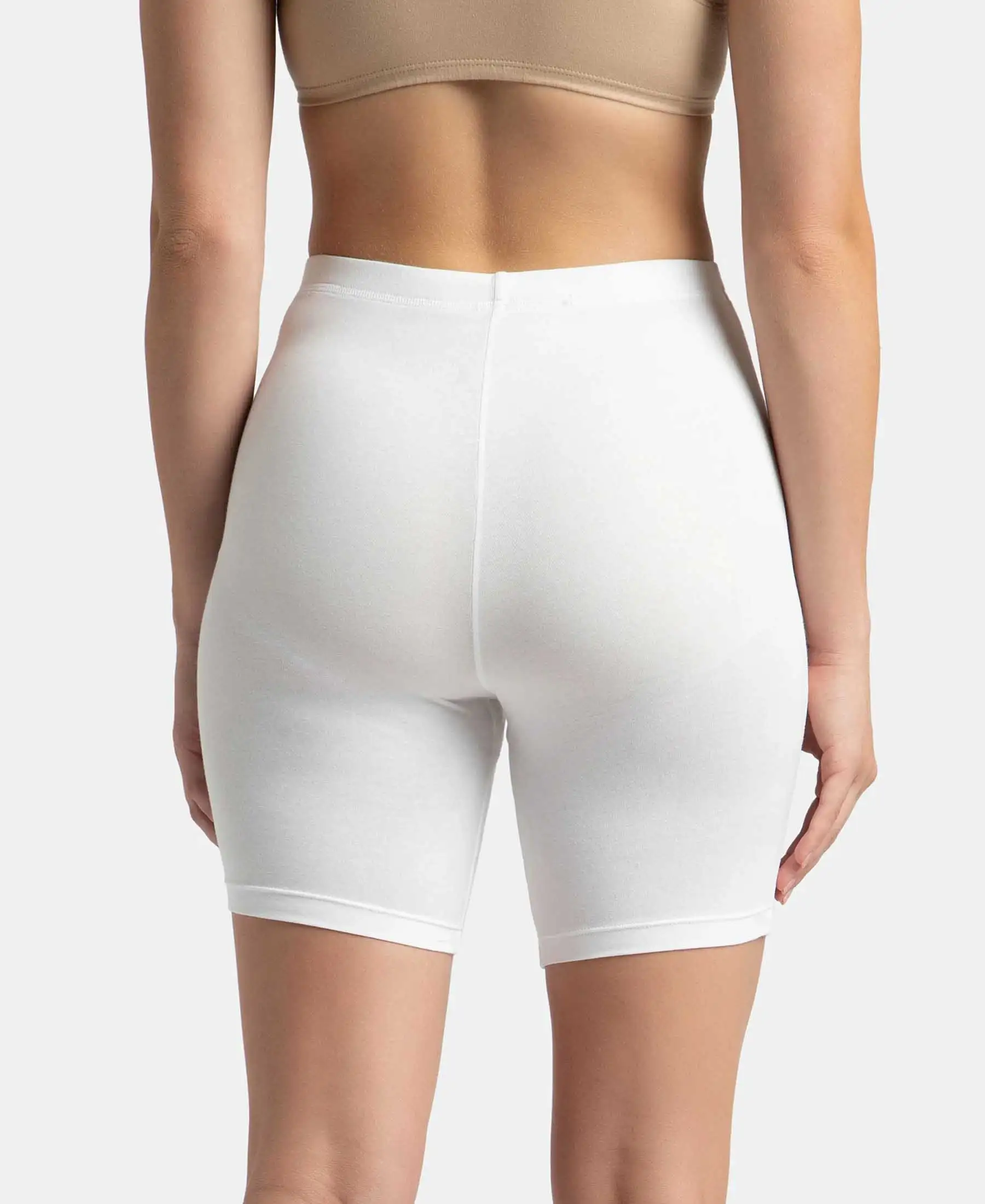 High Coverage Super Combed Cotton Elastane Stretch Shorties With Concealed Waistband - White - Image 3