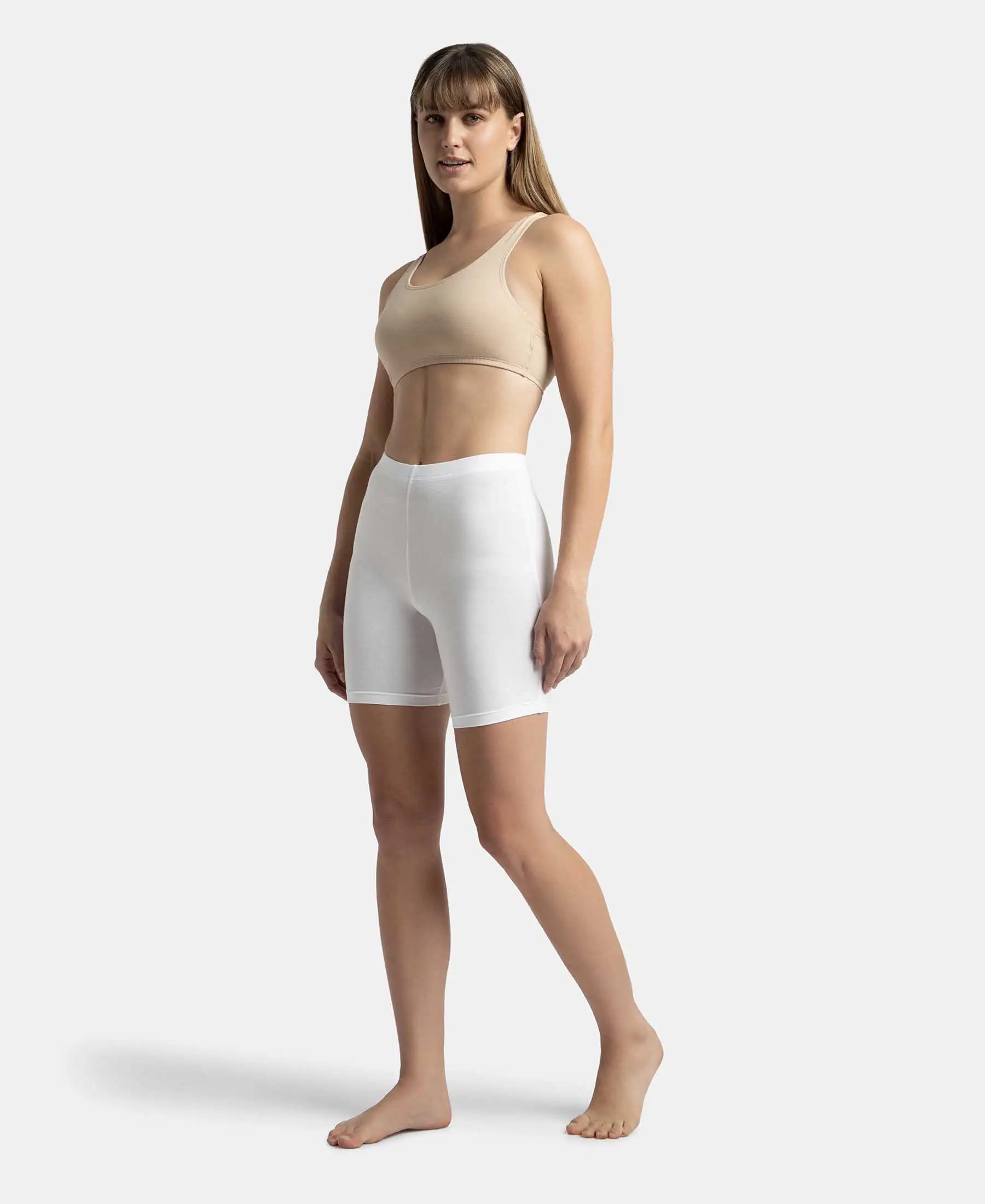 High Coverage Super Combed Cotton Elastane Stretch Shorties With Concealed Waistband - White - Image 4