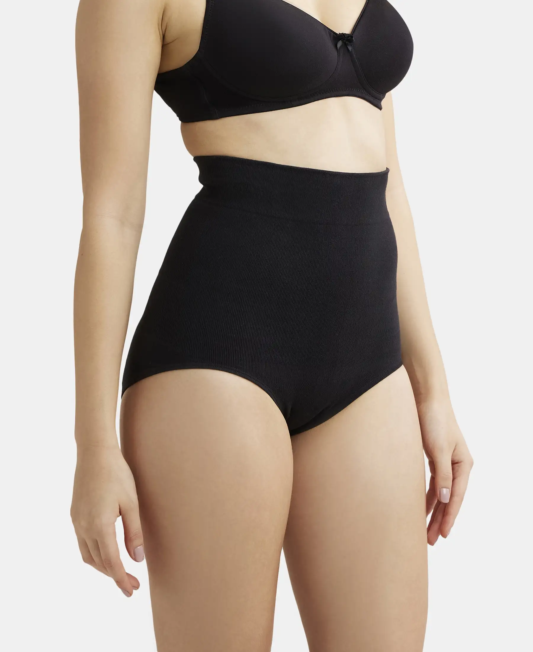 High Waist Cotton Rich Elastane Stretch Seamfree Bikini Shapewear - Black - Image 2