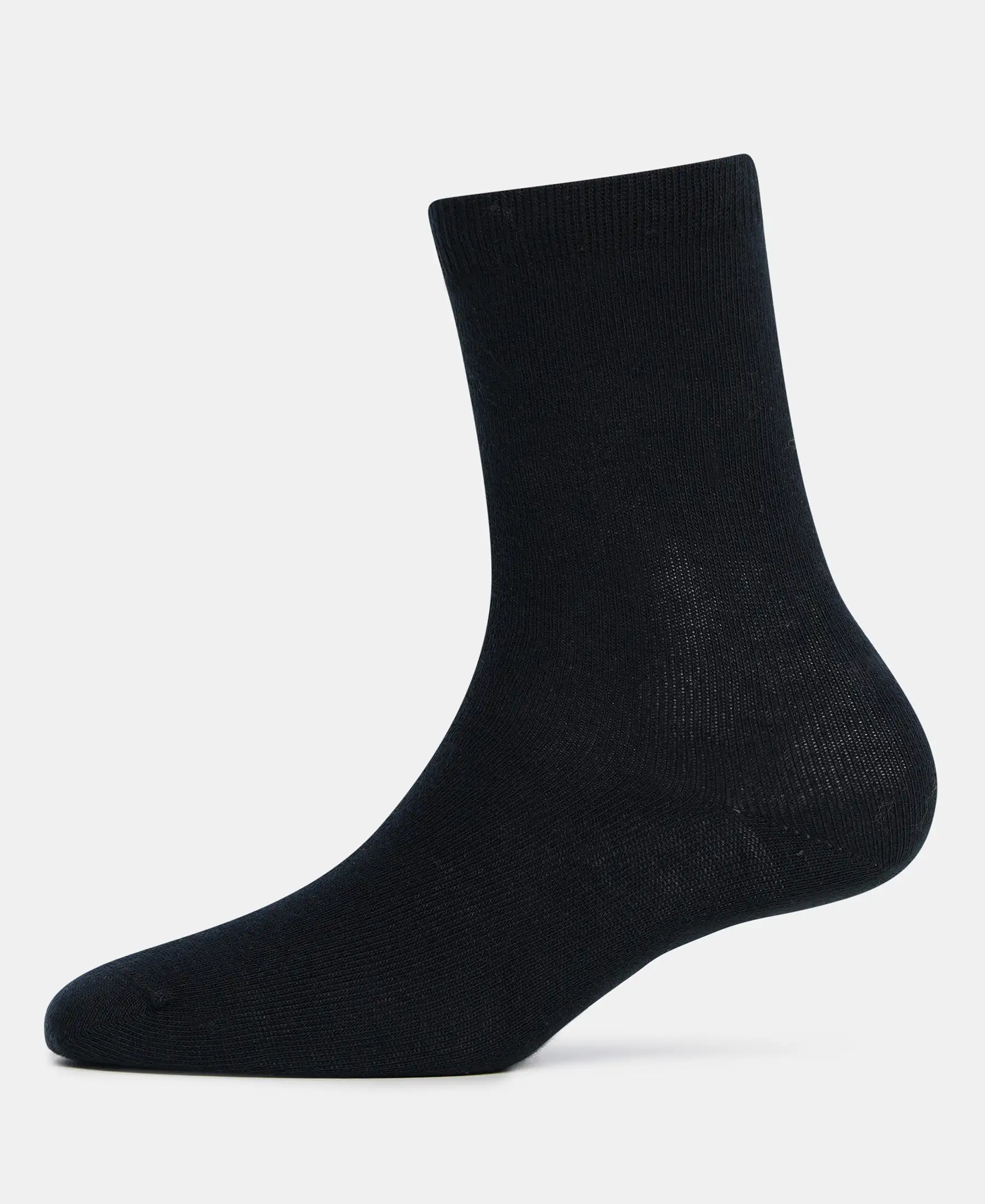 Kid's Compact Cotton Stretch Solid Calf Length Socks With StayFresh Treatment - Black (Pack of 2) - Image 6