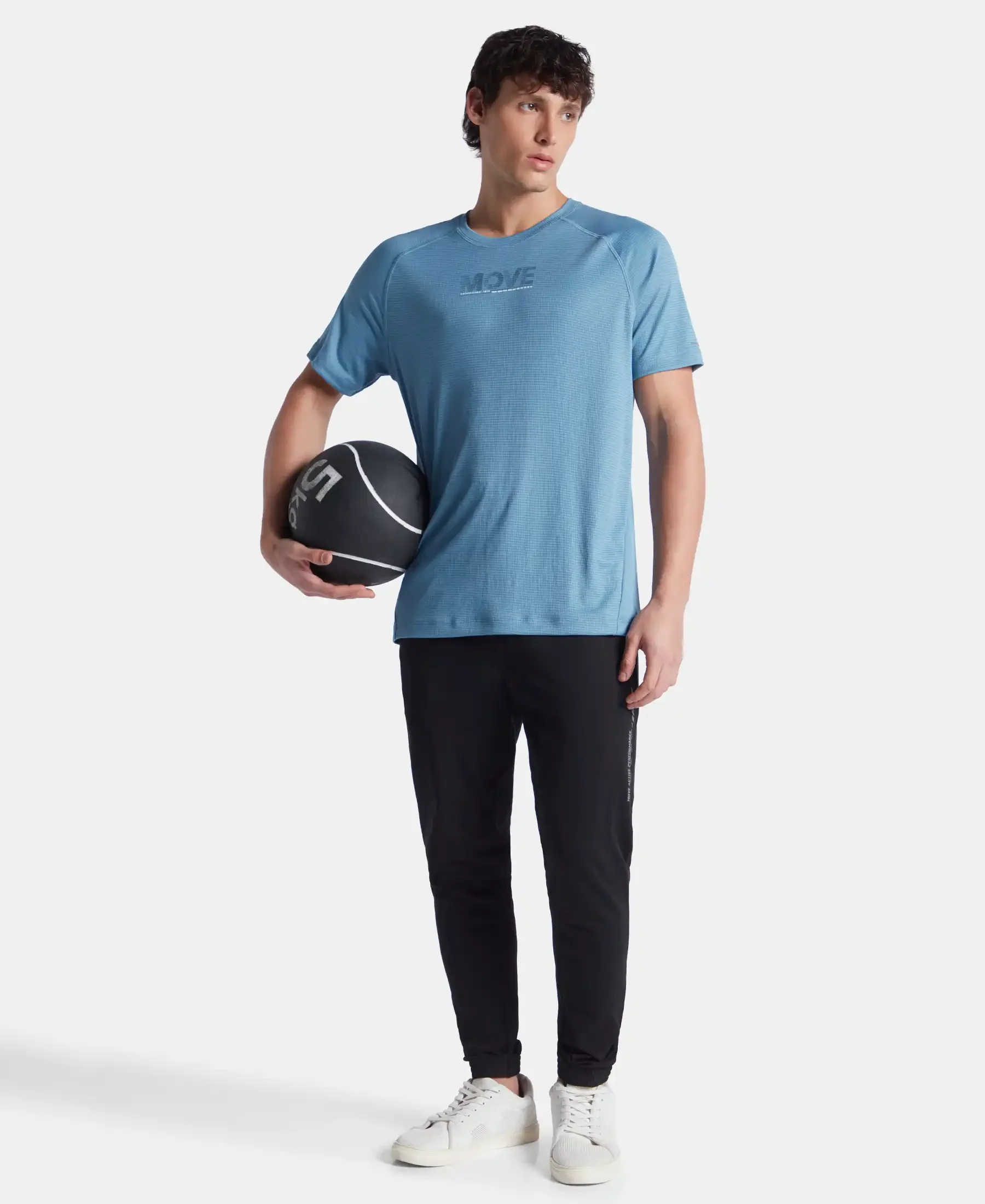 Lightweight Microfiber Round Neck Half Sleeve Printed T-Shirt with Breathable Mesh - Provincial Blue - Image 6