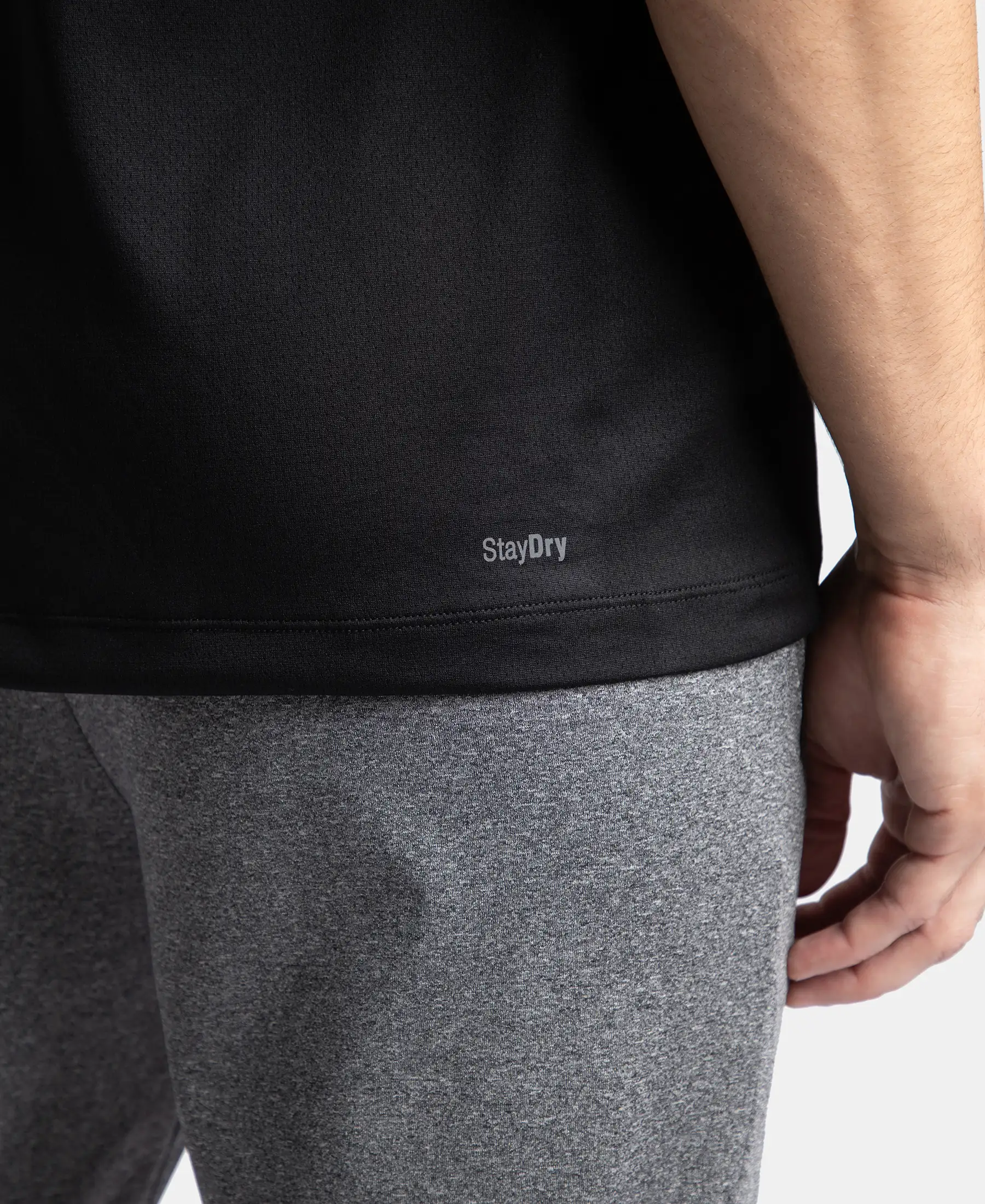 Lightweight Microfiber Solid Round Neck Half Sleeve T-Shirt with Breathable Mesh - Black - Image 10