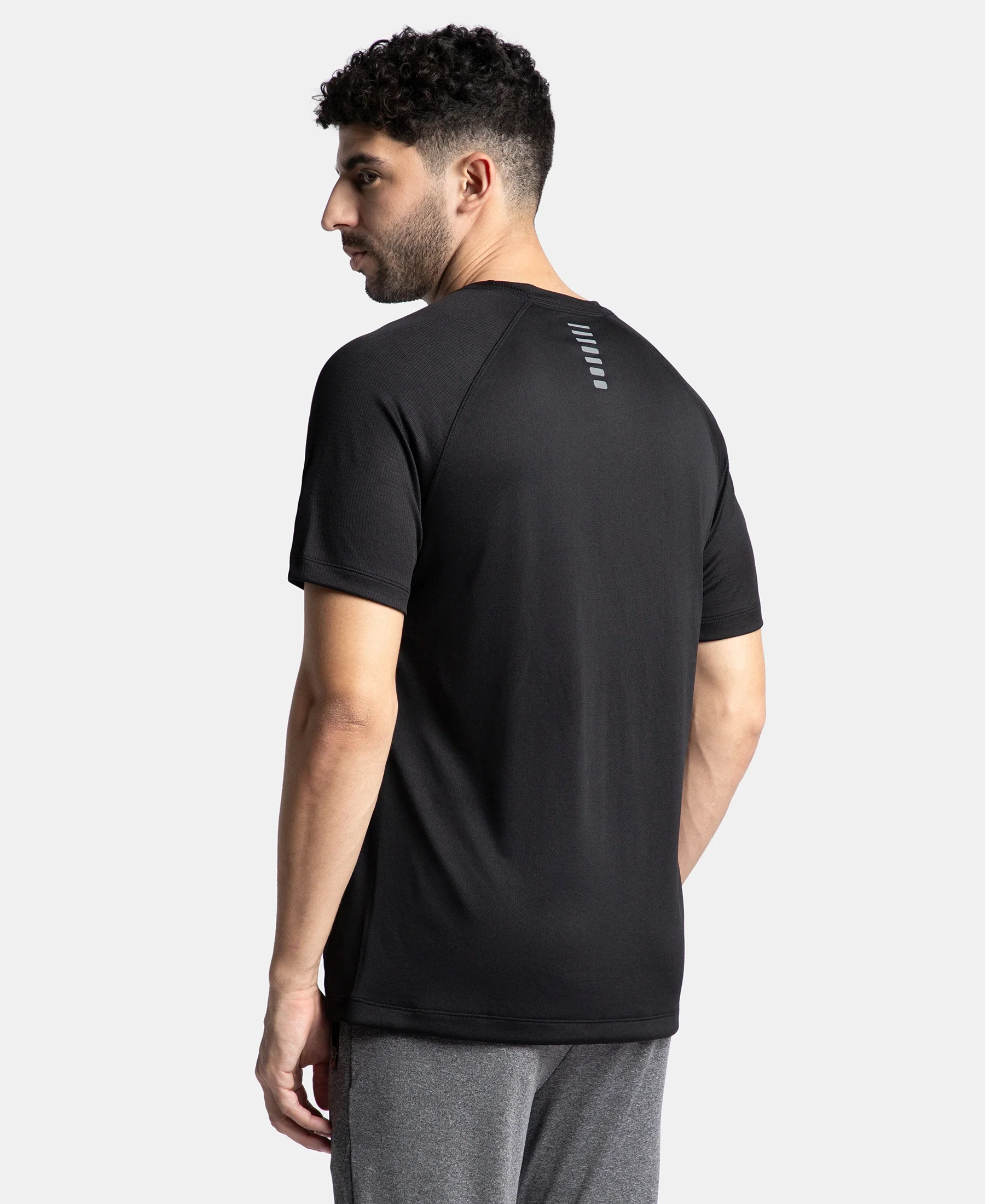 Lightweight Microfiber Solid Round Neck Half Sleeve T-Shirt with Breathable Mesh - Black - Image 3