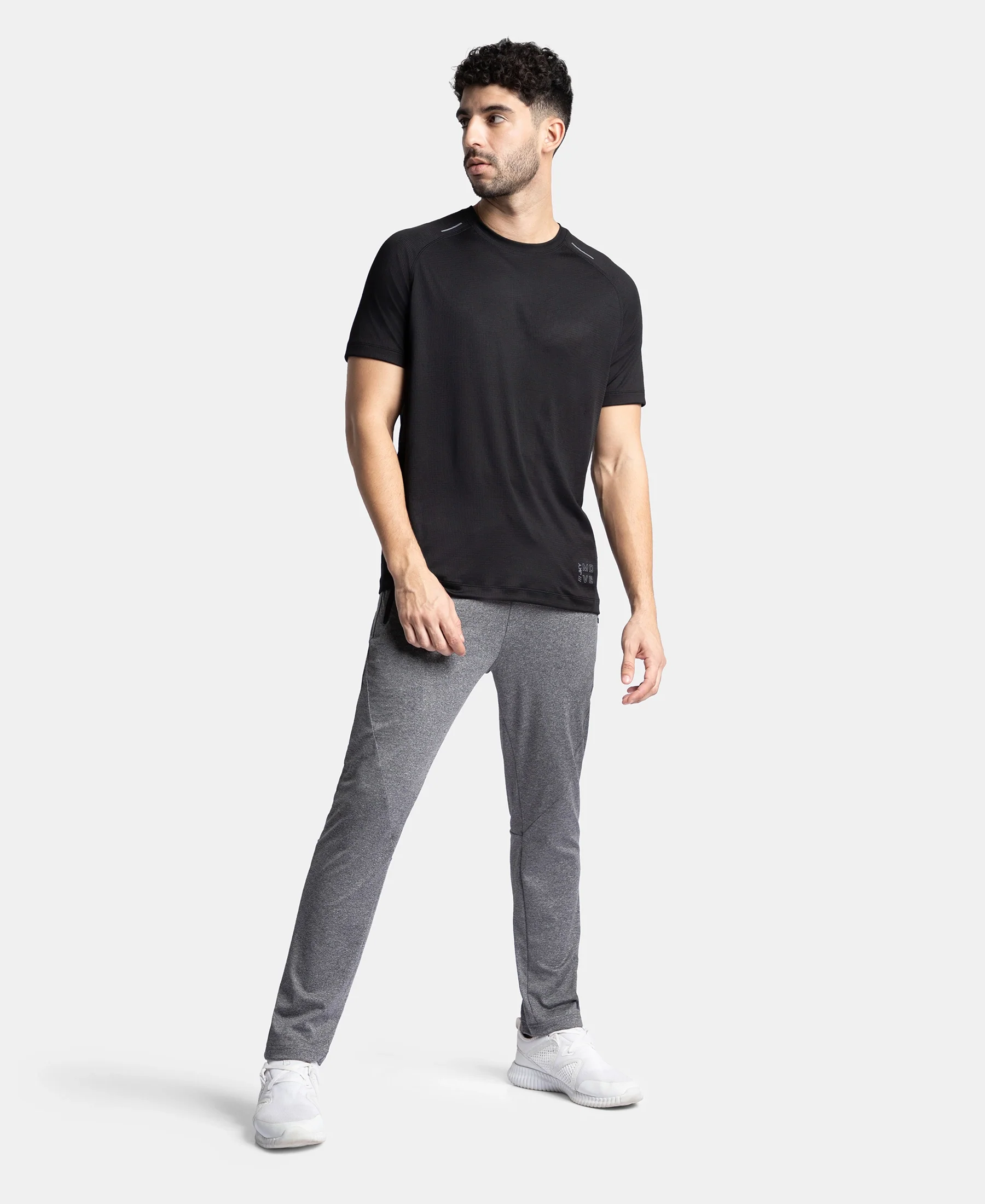 Lightweight Microfiber Solid Round Neck Half Sleeve T-Shirt with Breathable Mesh - Black - Image 4