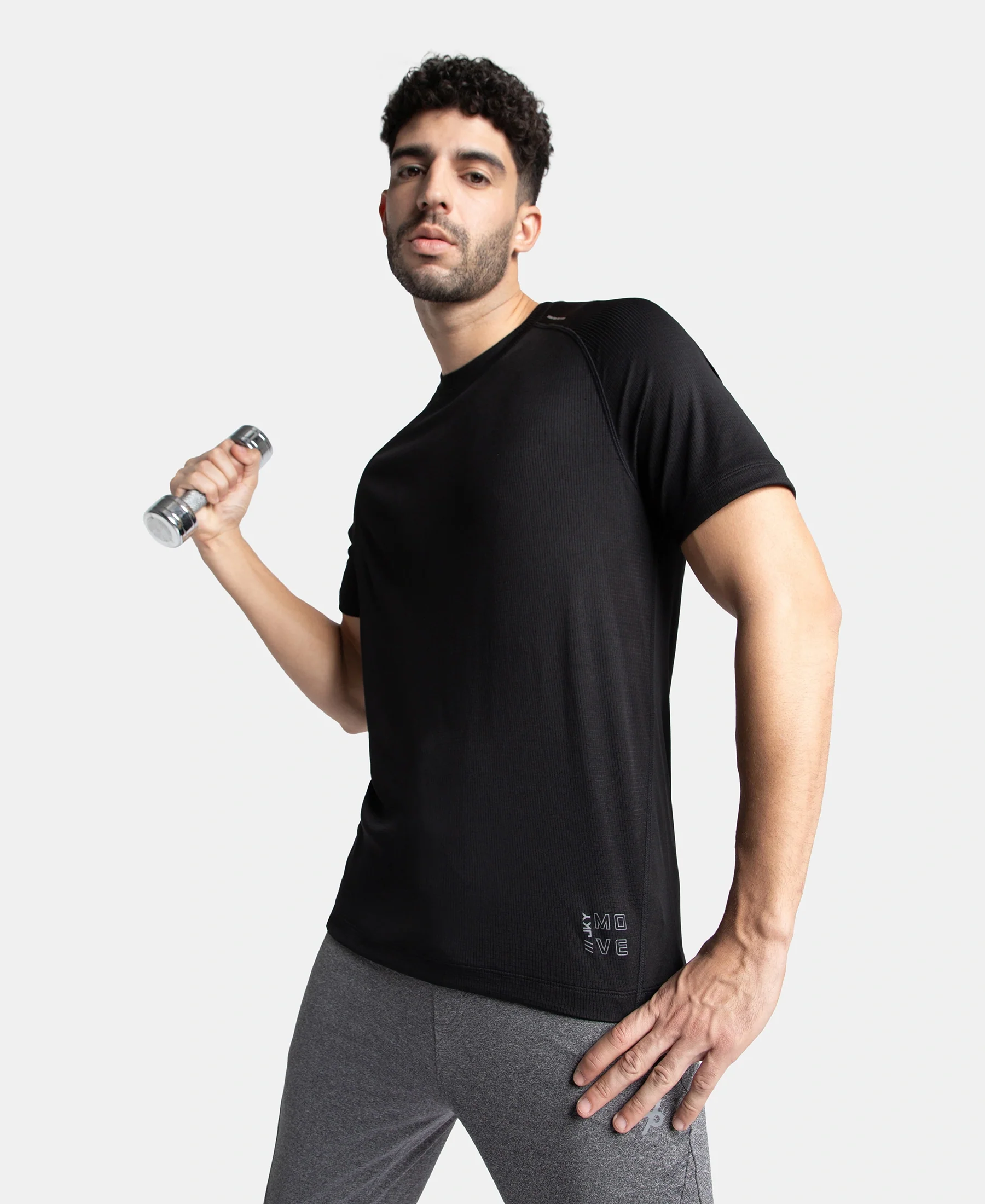 Lightweight Microfiber Solid Round Neck Half Sleeve T-Shirt with Breathable Mesh - Black - Image 5