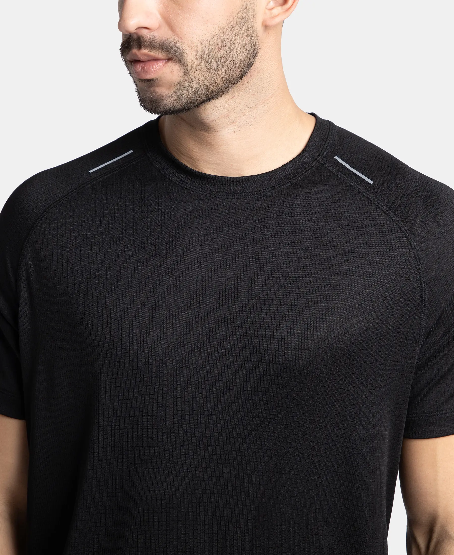 Lightweight Microfiber Solid Round Neck Half Sleeve T-Shirt with Breathable Mesh - Black - Image 7