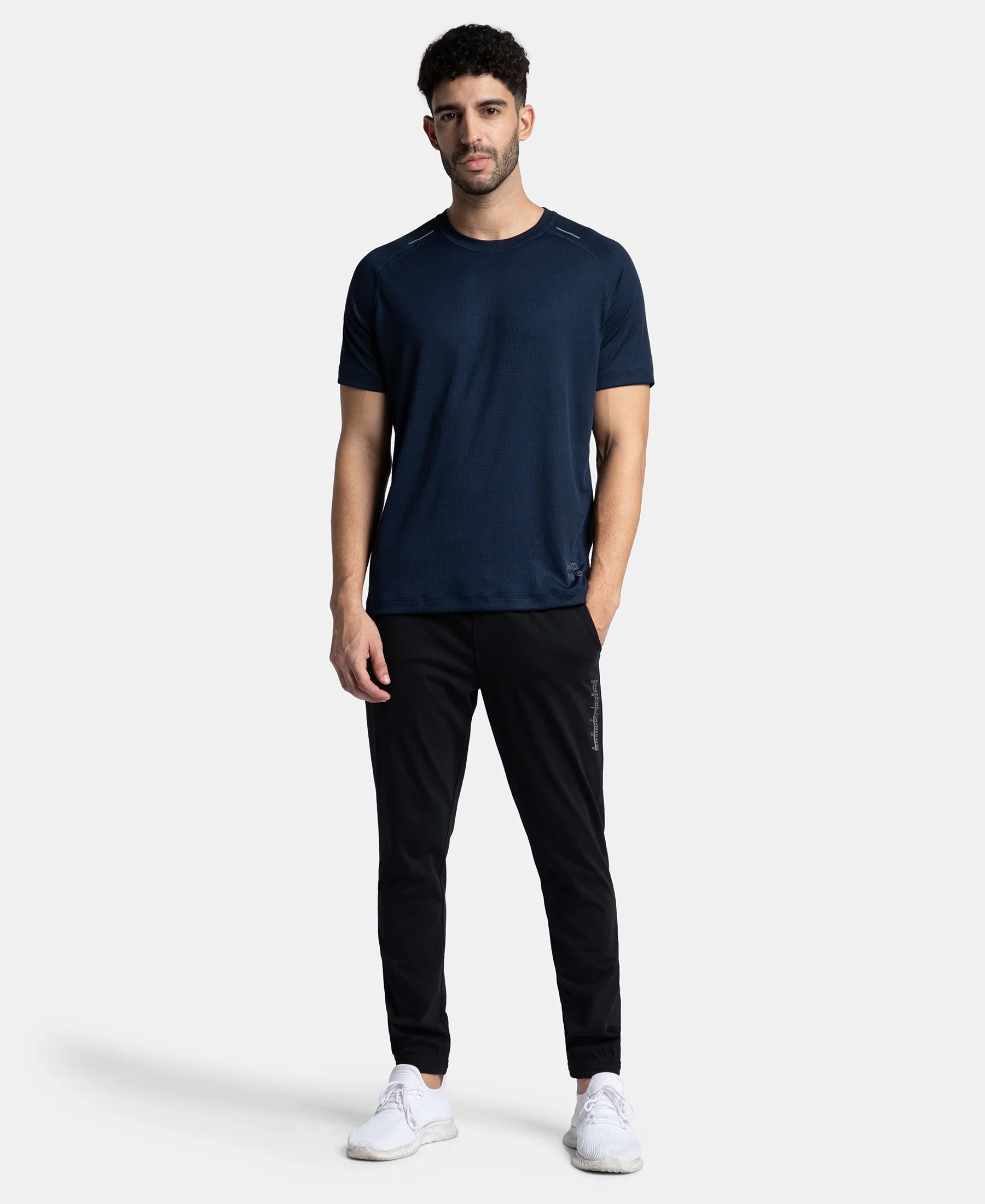 Lightweight Microfiber Solid Round Neck Half Sleeve T-Shirt with Breathable Mesh - Navy - Image 4