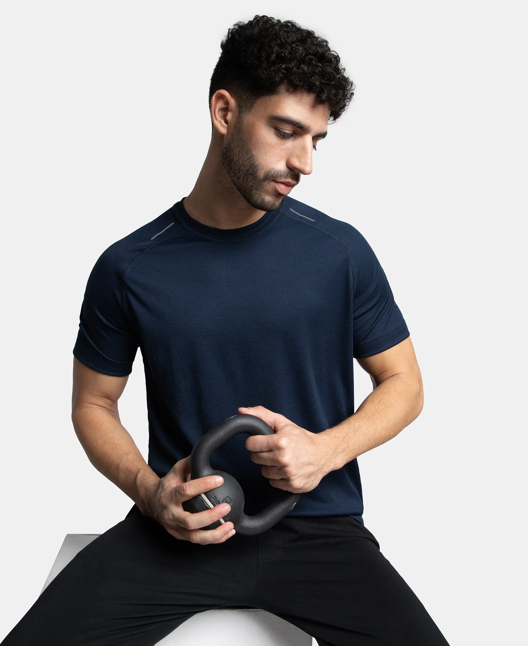 Lightweight Microfiber Solid Round Neck Half Sleeve T-Shirt with Breathable Mesh - Navy - Image 5
