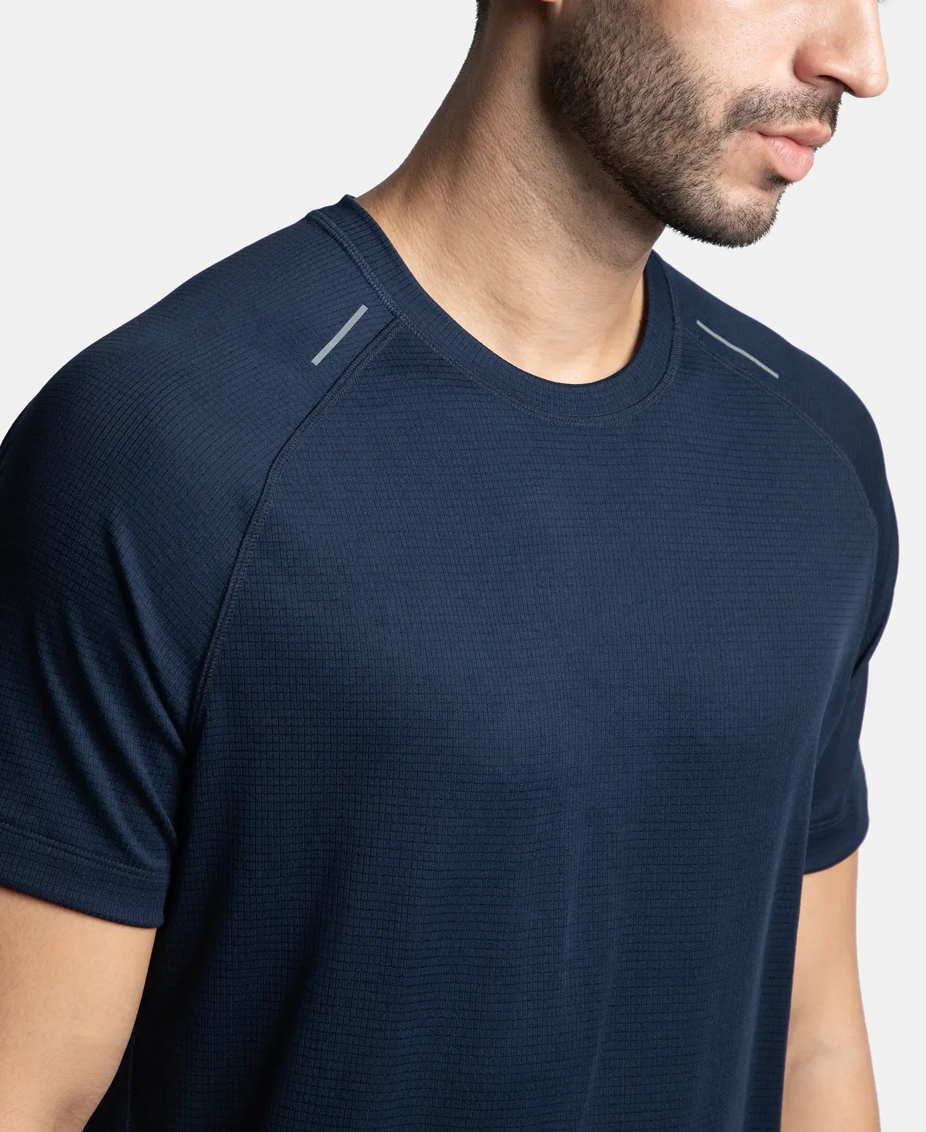 Lightweight Microfiber Solid Round Neck Half Sleeve T-Shirt with Breathable Mesh - Navy - Image 6