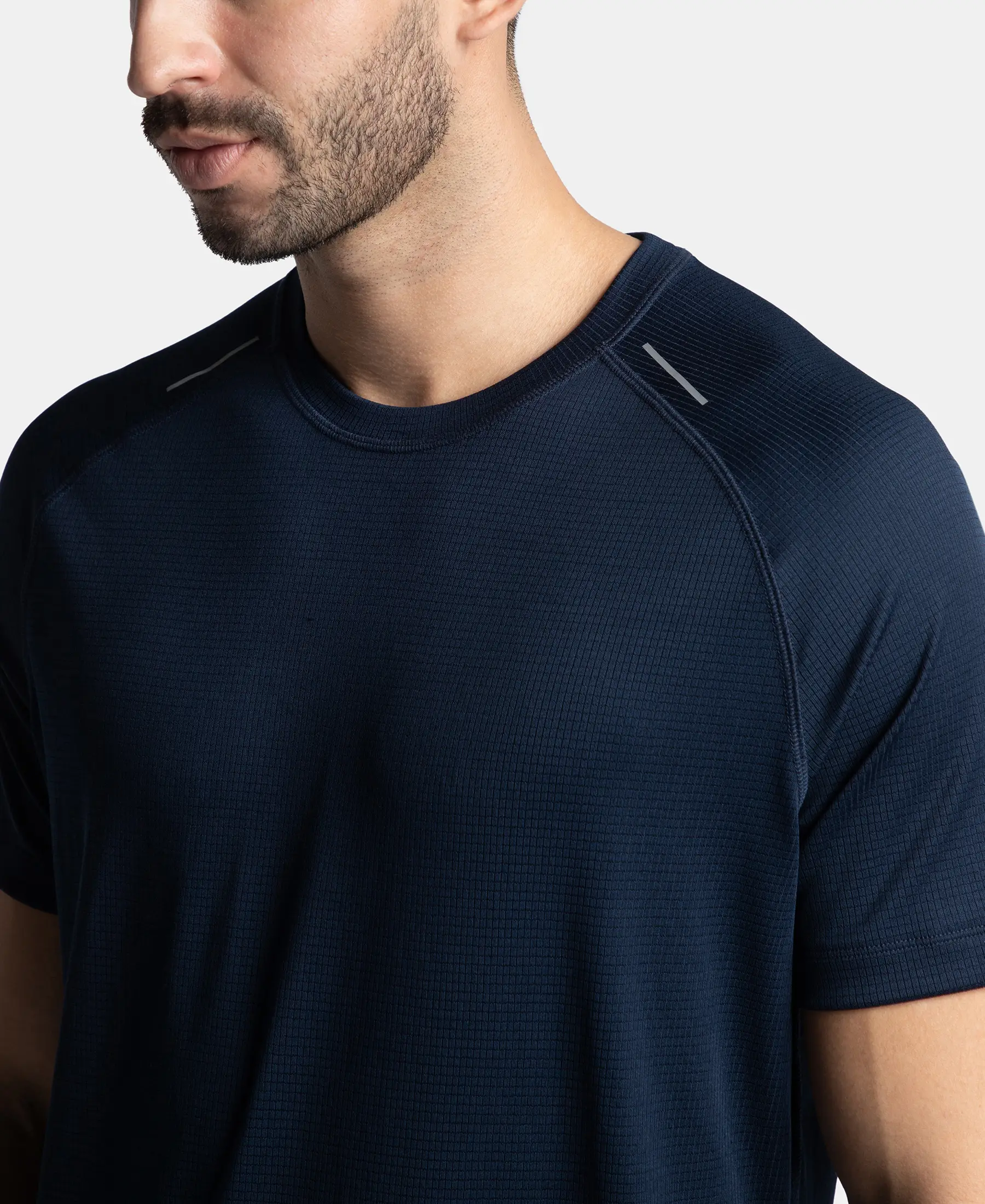 Lightweight Microfiber Solid Round Neck Half Sleeve T-Shirt with Breathable Mesh - Navy - Image 7