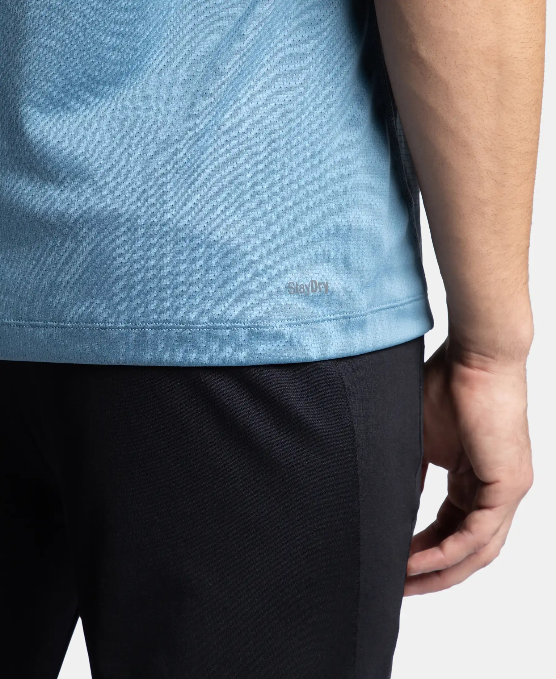 Lightweight Microfiber Solid Round Neck Half Sleeve T-Shirt with Breathable Mesh - Provincial Blue - Image 10