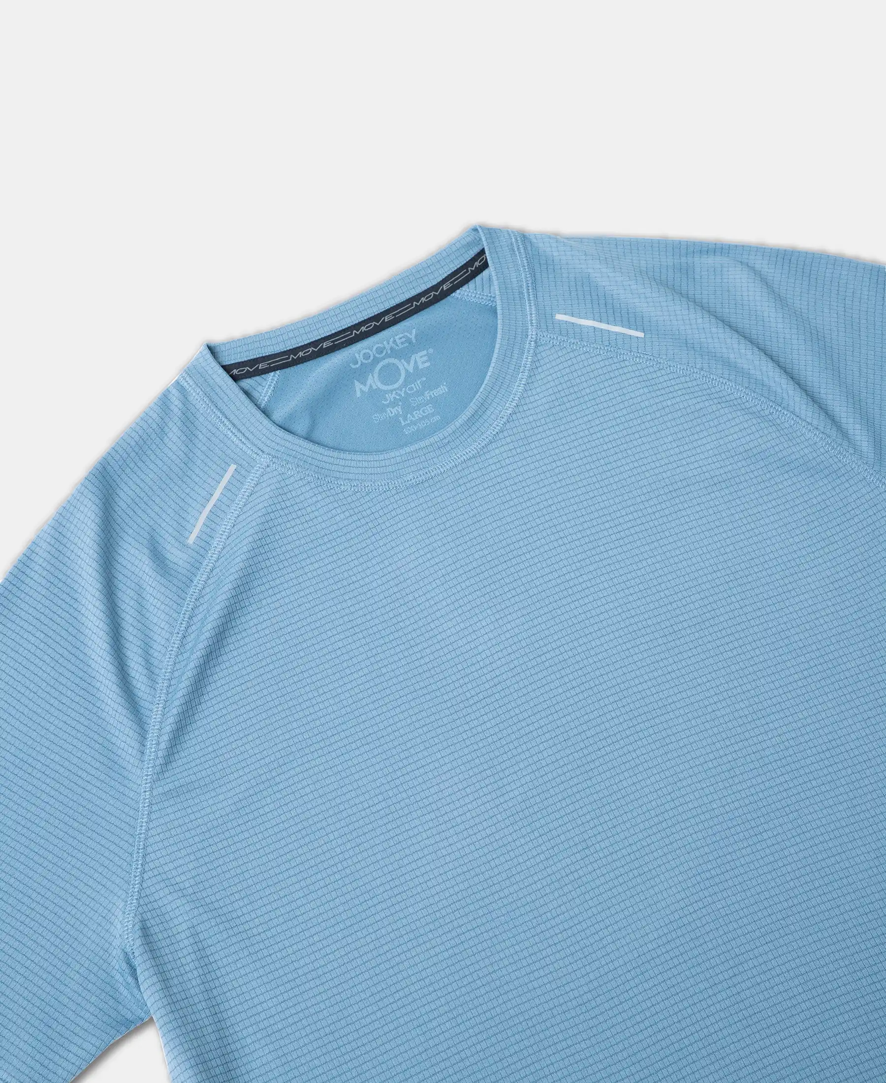 Lightweight Microfiber Solid Round Neck Half Sleeve T-Shirt with Breathable Mesh - Provincial Blue - Image 11