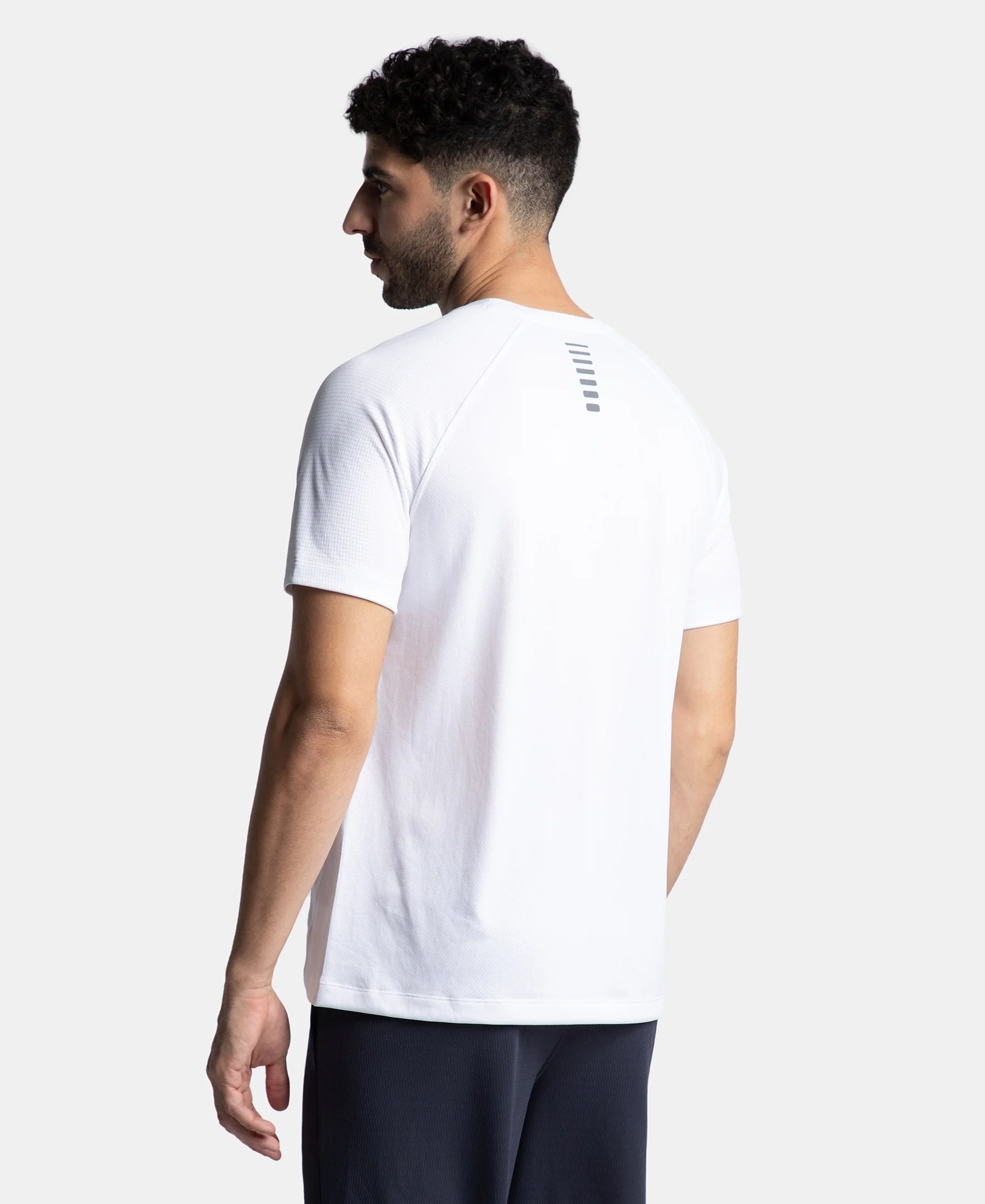 Lightweight Microfiber Solid Round Neck Half Sleeve T-Shirt with Breathable Mesh - White - Image 3