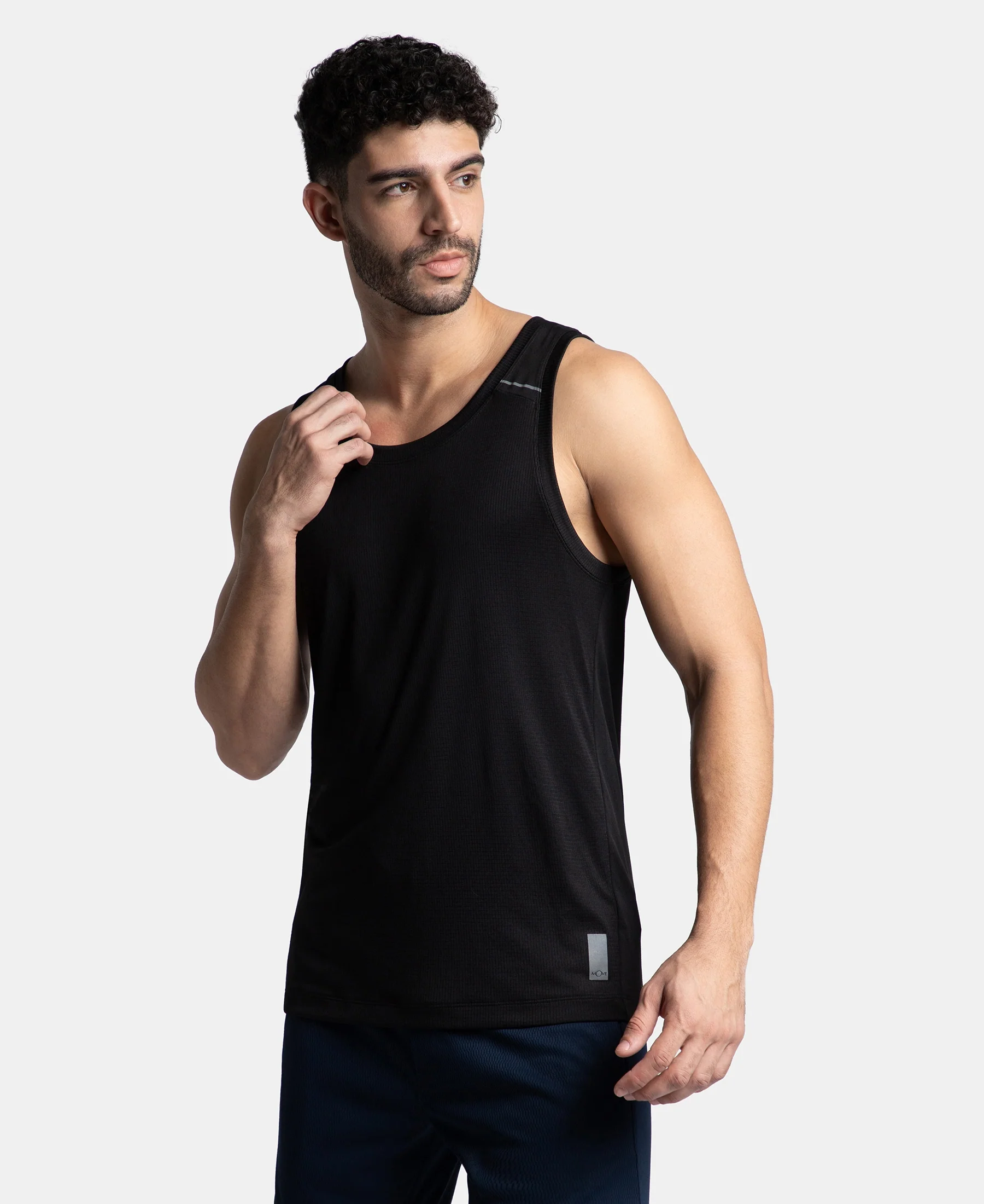 Lightweight Microfiber Solid Tank Top with Breathable Mesh - Black - Image 2