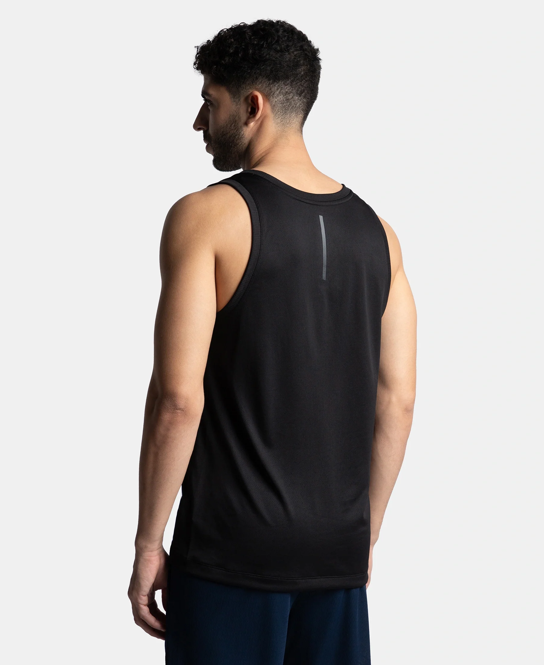 Lightweight Microfiber Solid Tank Top with Breathable Mesh - Black - Image 3