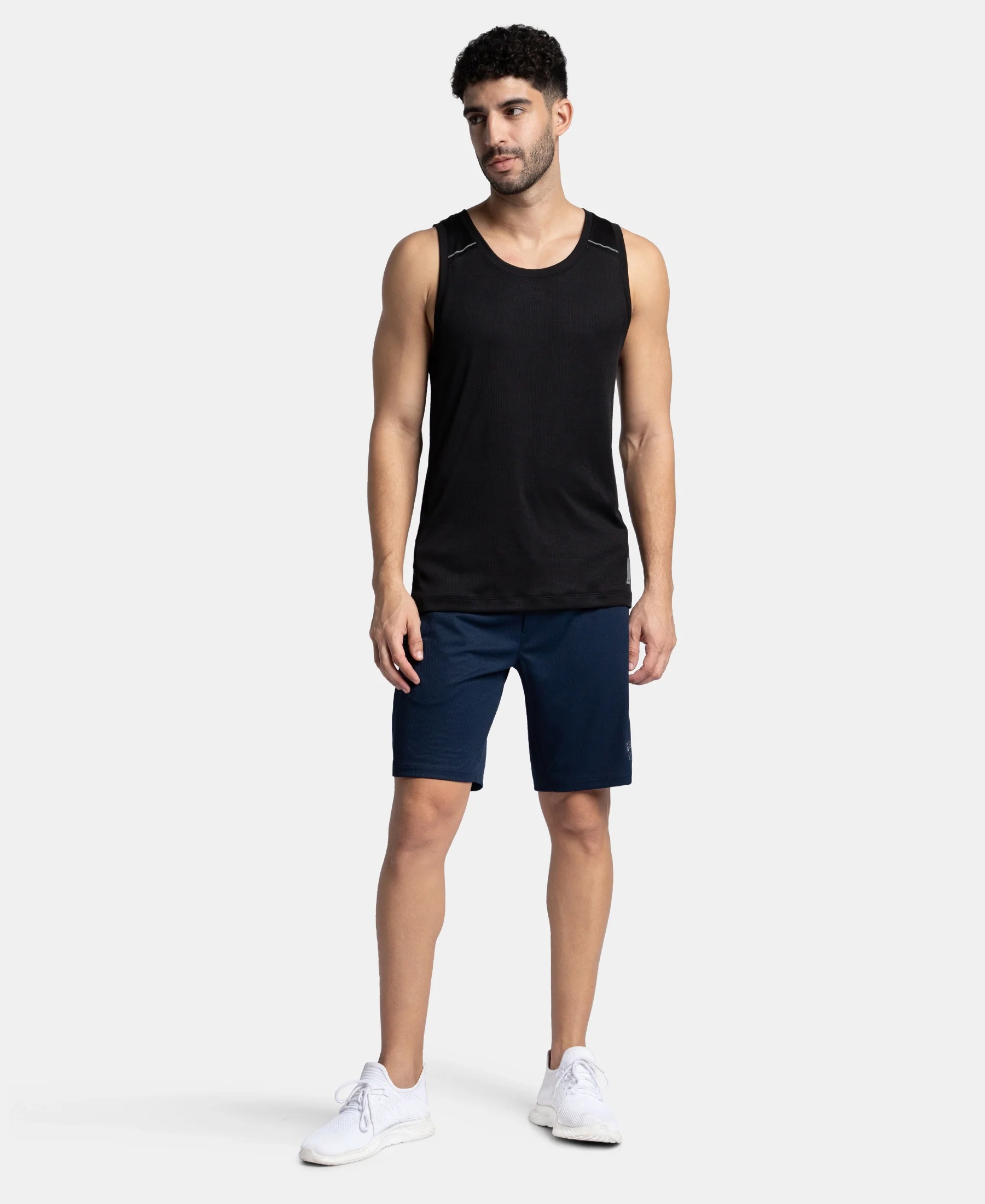 Lightweight Microfiber Solid Tank Top with Breathable Mesh - Black - Image 4